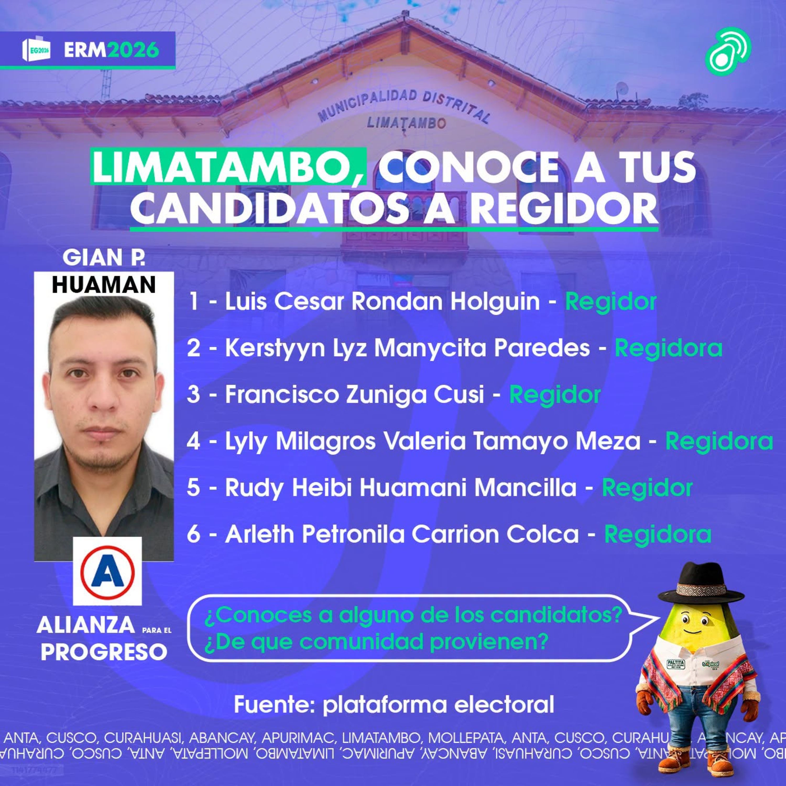 📻🗳️ ERM26 | Presentación y participación del candidato por Alianza por el Progreso, Gian Pierre Huaman, y sus dos primeros regidores a la municipalidad distrital de Limatambo episode artwork