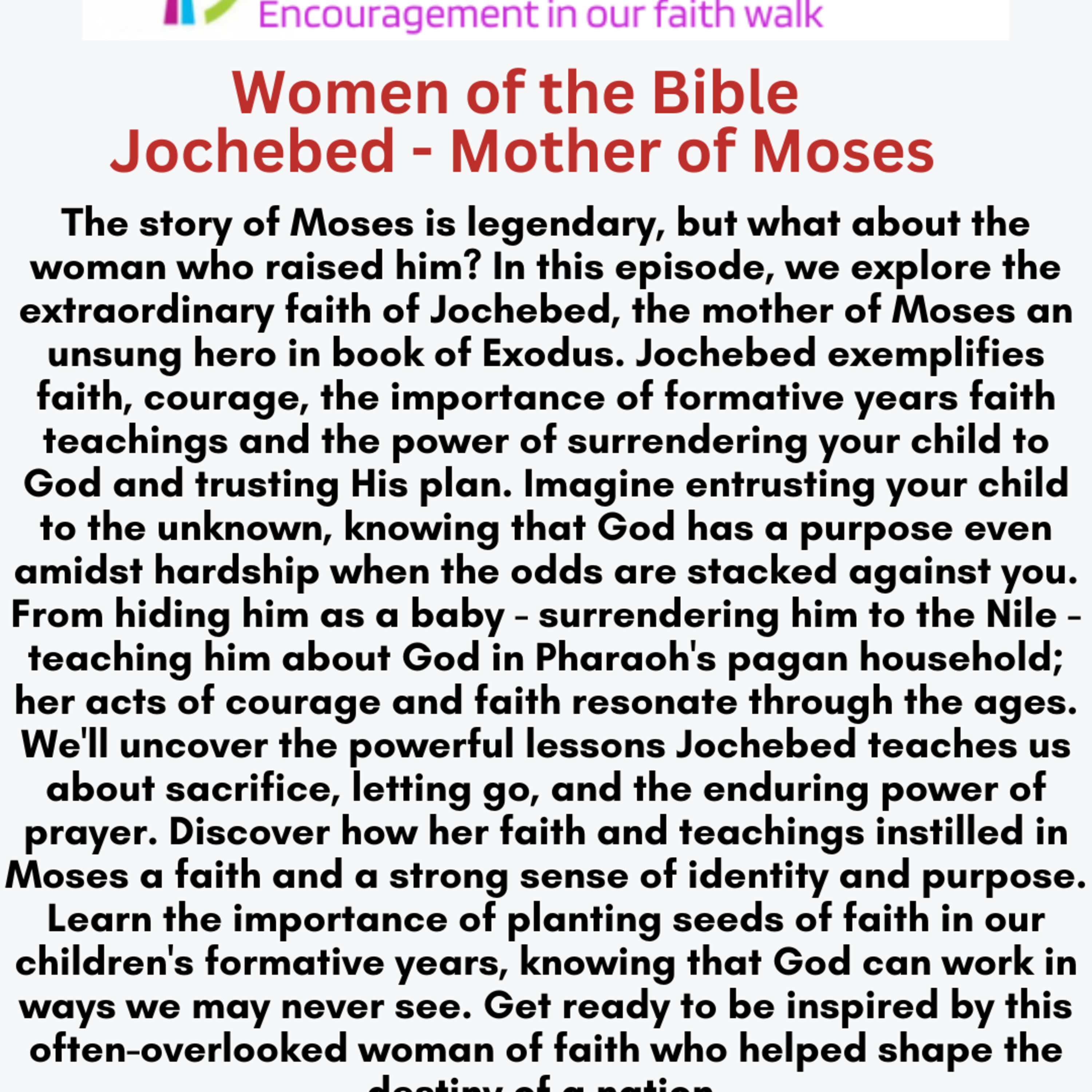 Women of the Bible - Jochebed - The Mother of Moses