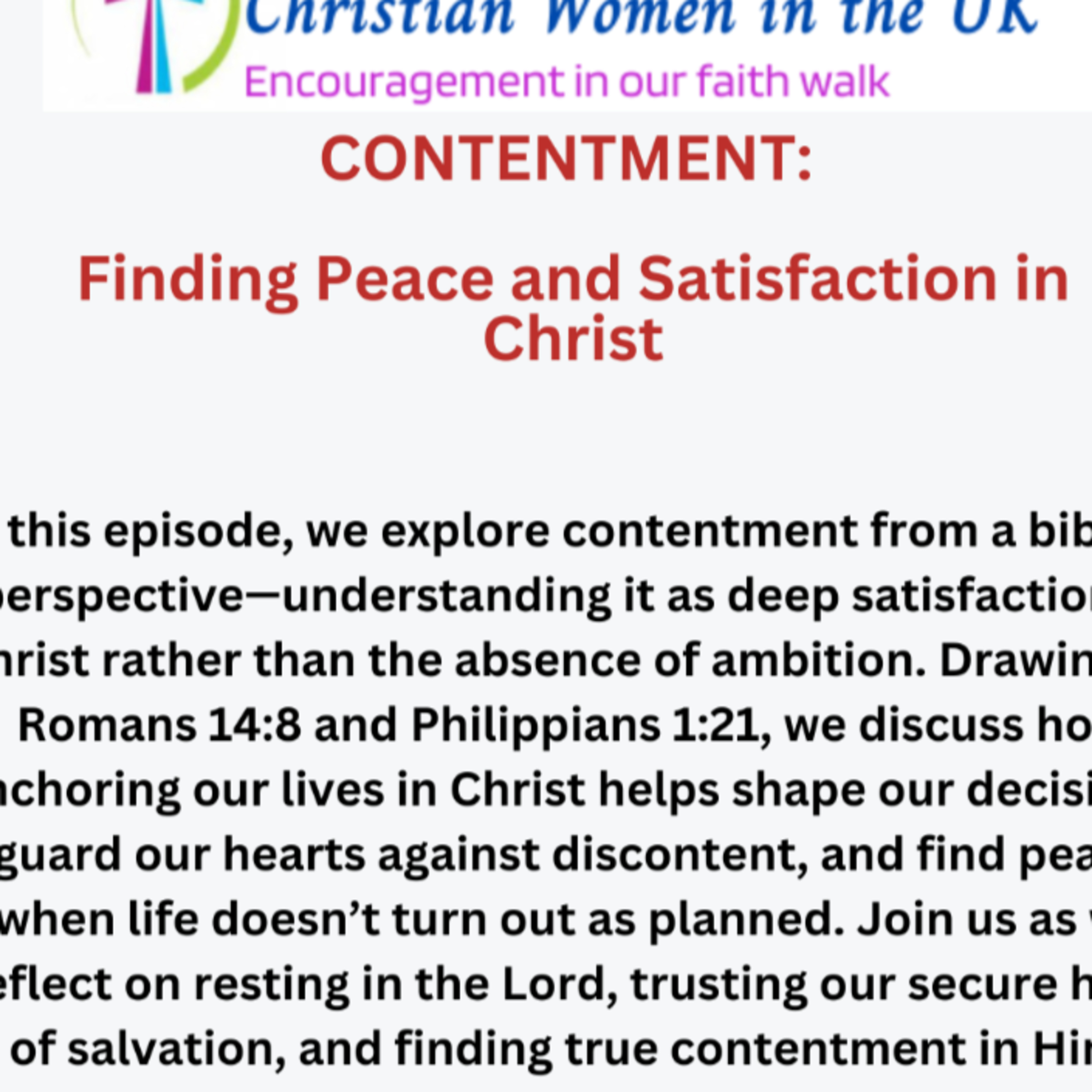 CONTENTMENT: Finding Peace and Satisfaction in Christ
