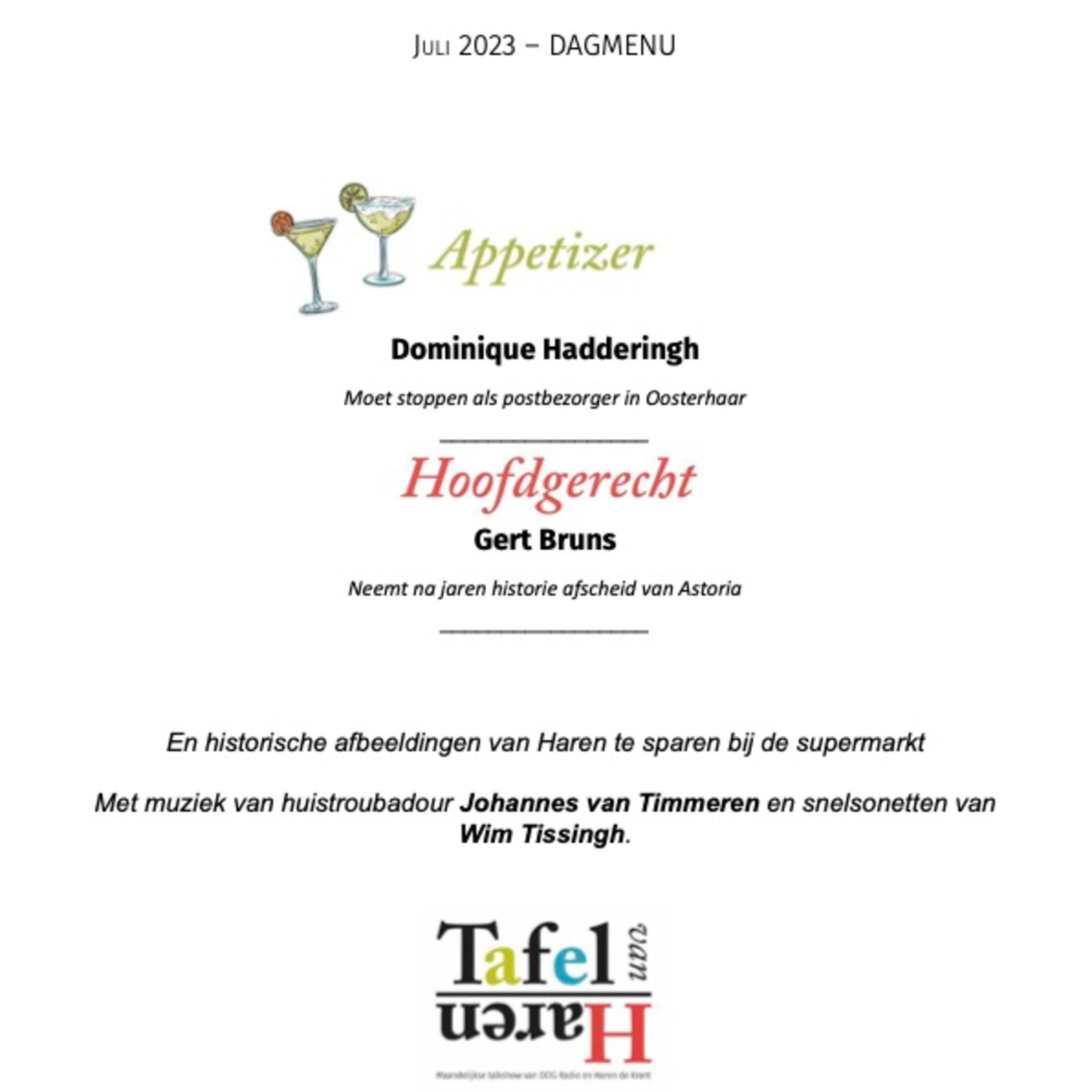 De Tafel van Haren – September 2023 – Bezorger en Snackbar stoppen, historische plaatjes van Haren