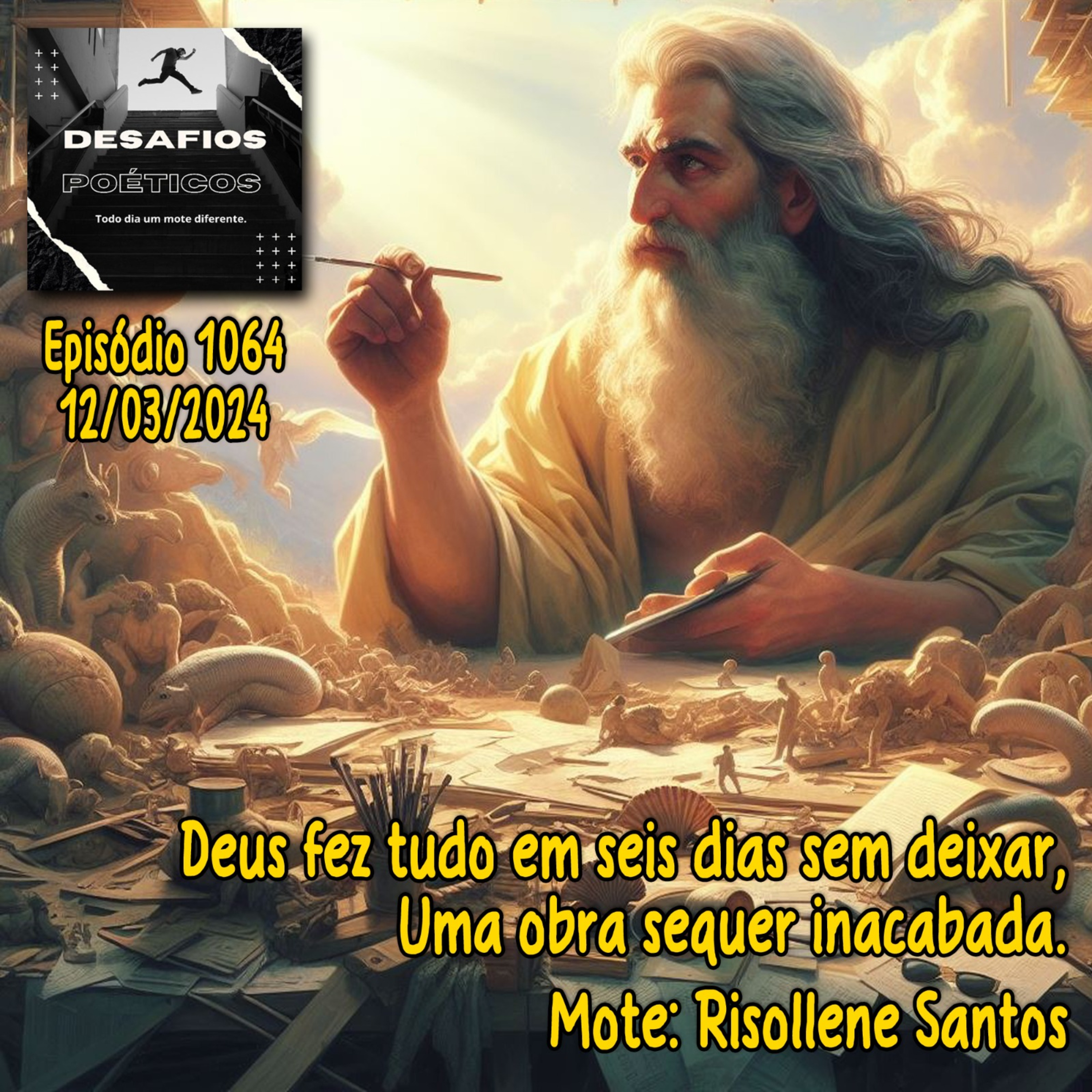 Deus fez tudo em seis dias sem deixar, uma obra sequer inacabada. Mote: Risollene Santos #1064