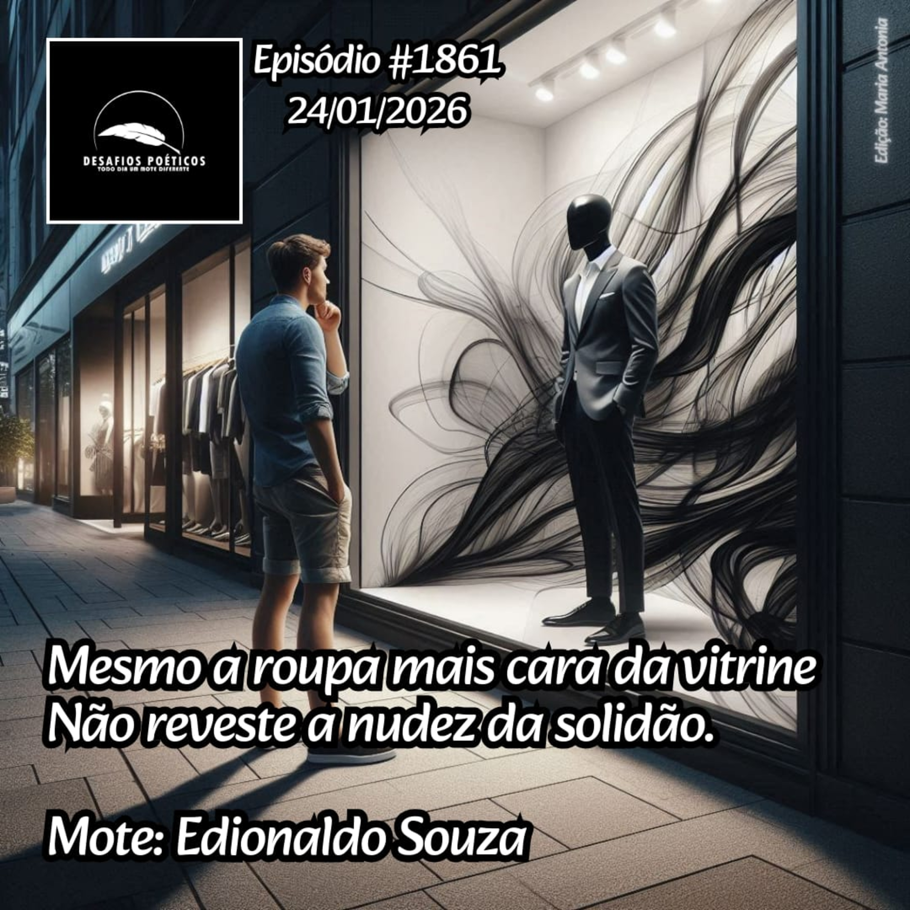 Mesmo a roupa mais cara da vitrine, não reveste a nudez da solidão. Mote: Edionaldo Souza. #1861 episode artwork