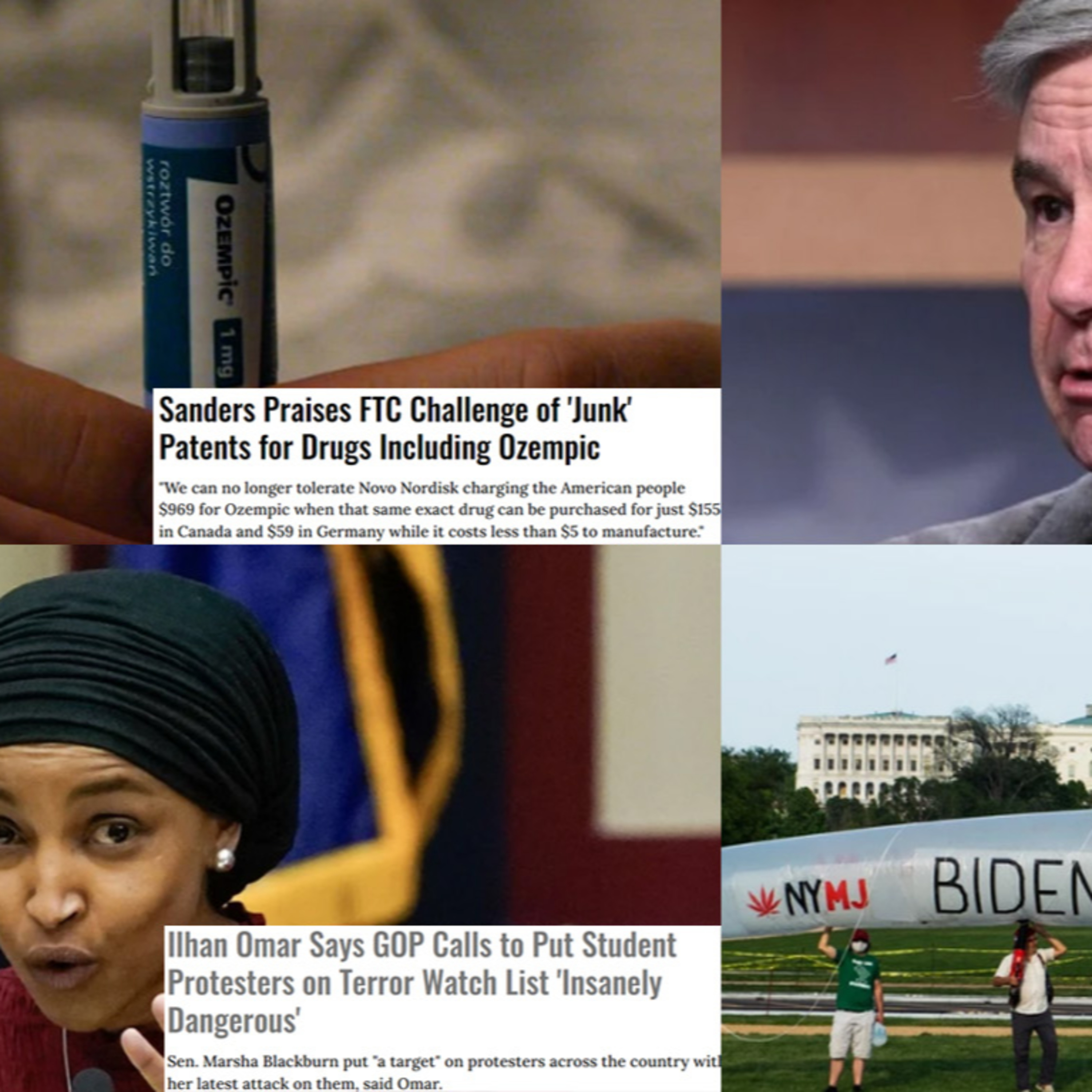 FTC hits junk drug patents. Protesters on watch list. Big oil lies unveiled. Marijuana legalization.