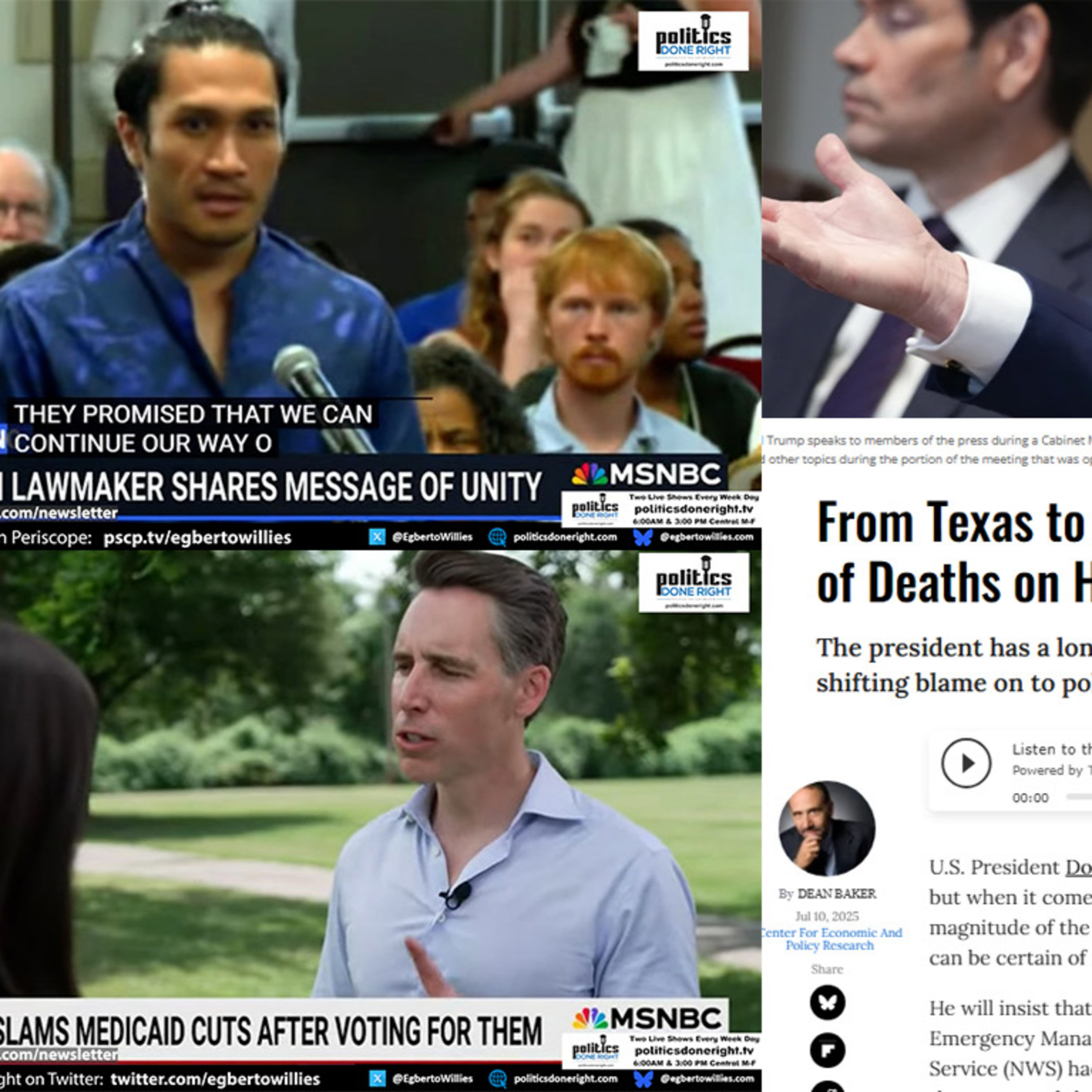 Sen. Hawley tries to fool his voters. Trump's death policies. Fmr. Hawaiian rep on our commonality.
