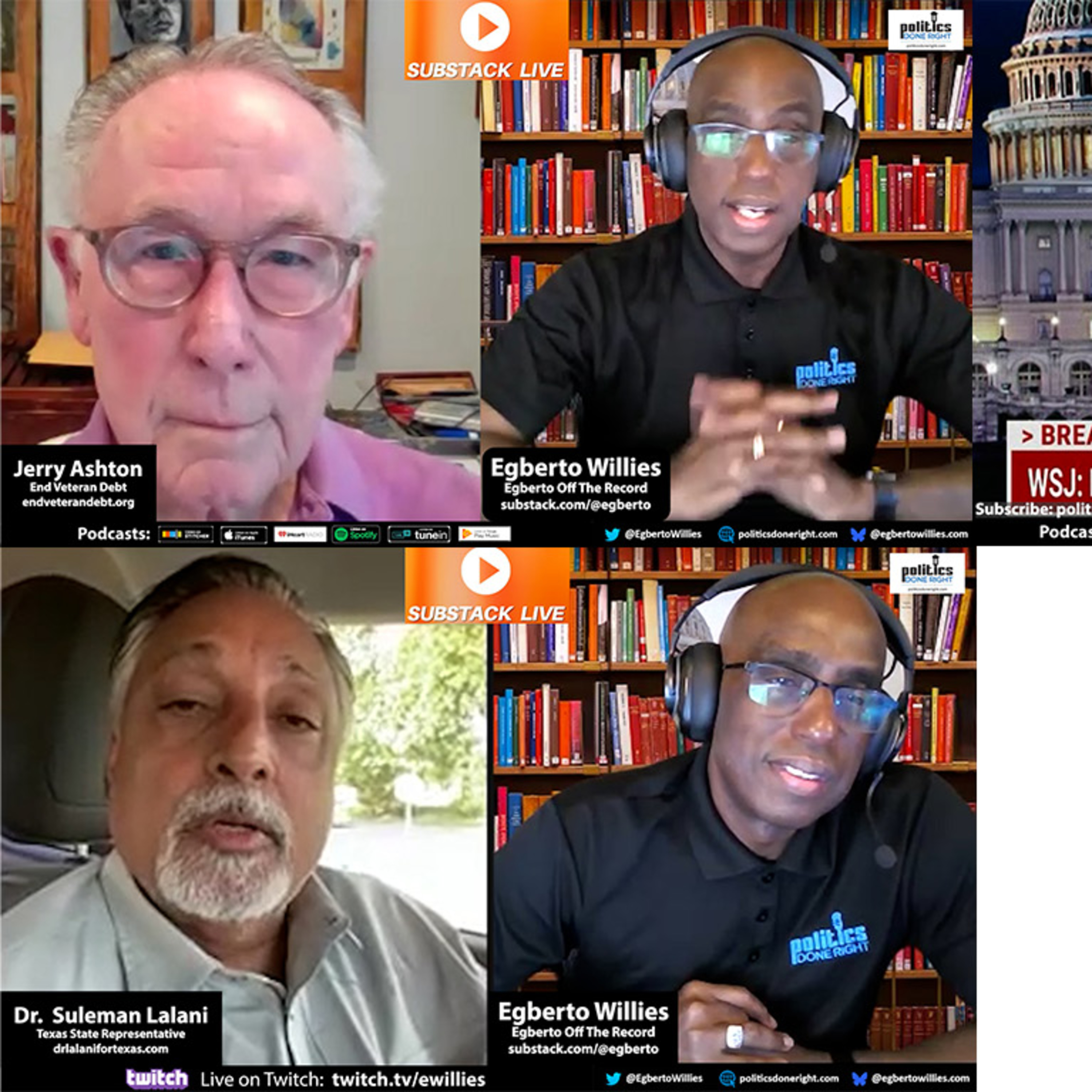 Rep. Suleman Lalani on TX redistricting. Jerry Ashton on forgiving veteran debt. Epstein ruse?