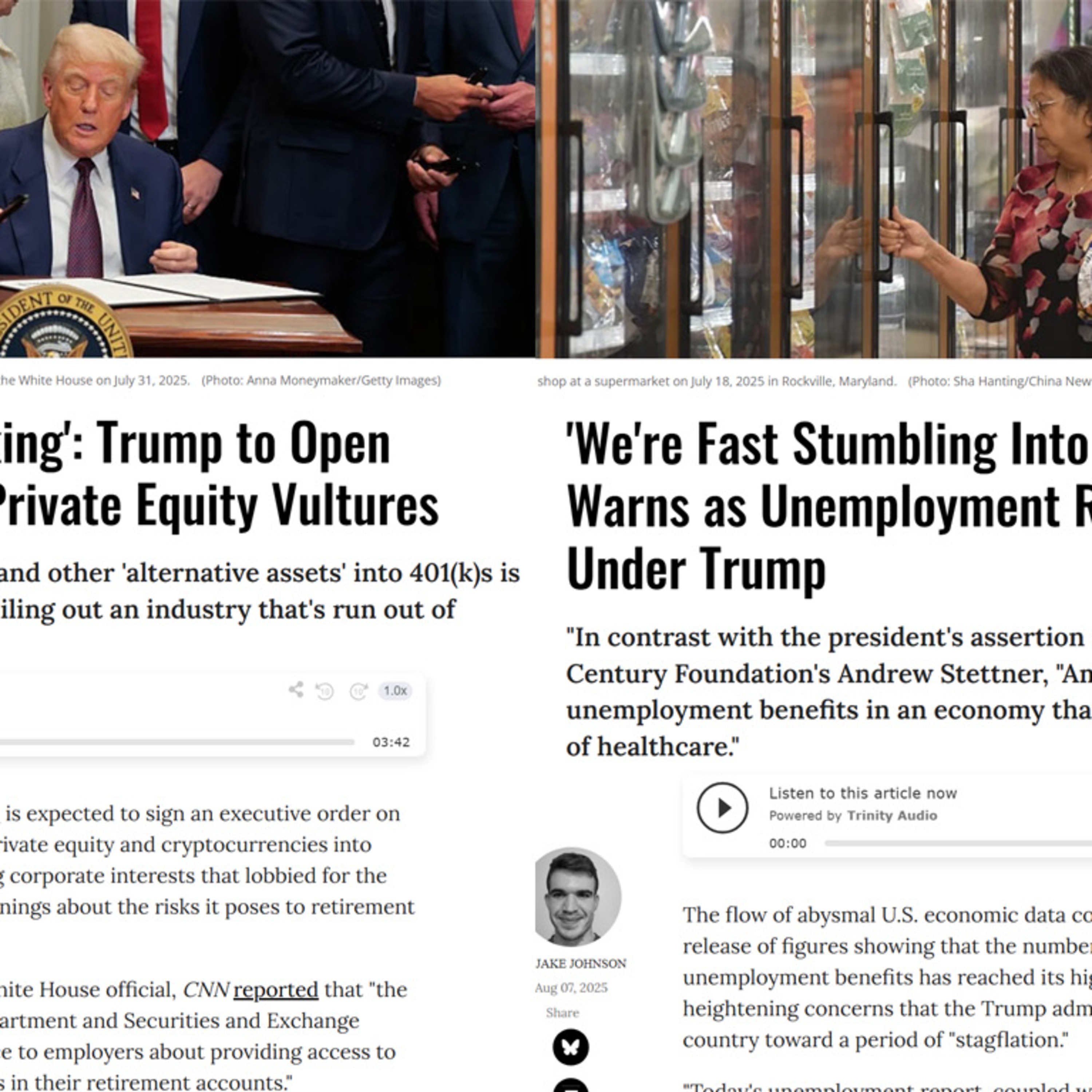 We're Fast stumbling into stagflation by a mad man. Another Trump disaster - 401(k)s open to crypto.