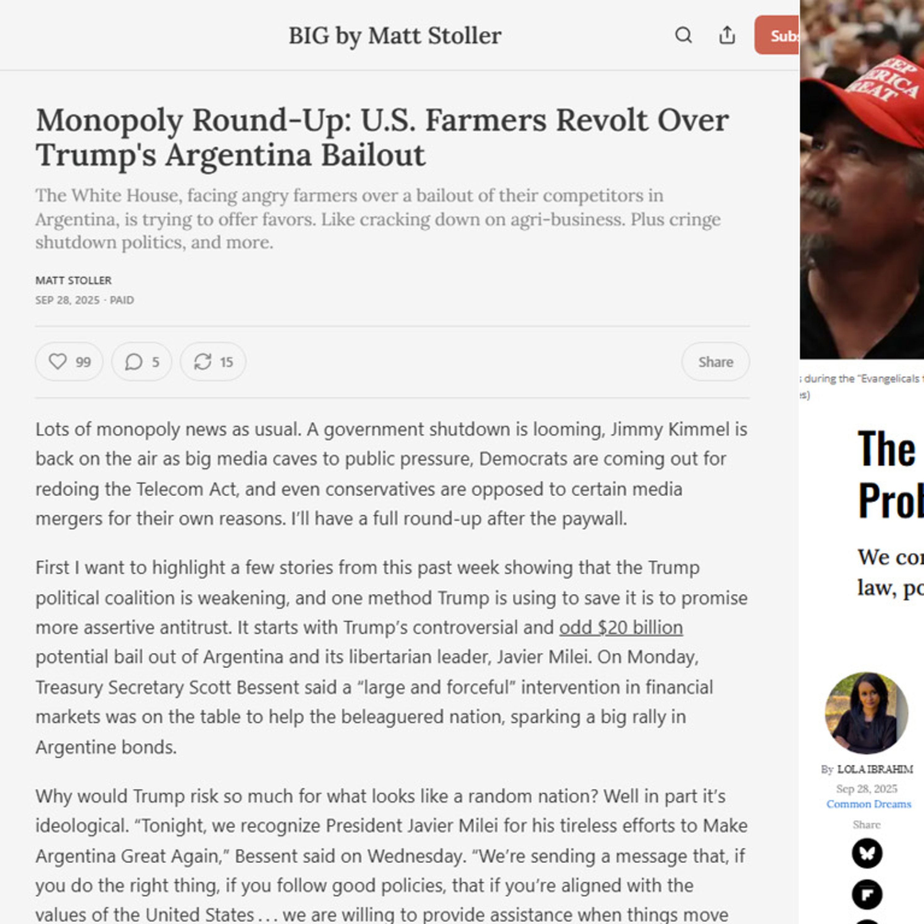 Trump’s Argentina Bailout Fuels Farmer Backlash Amid Rising Religious Extremism in U.S.