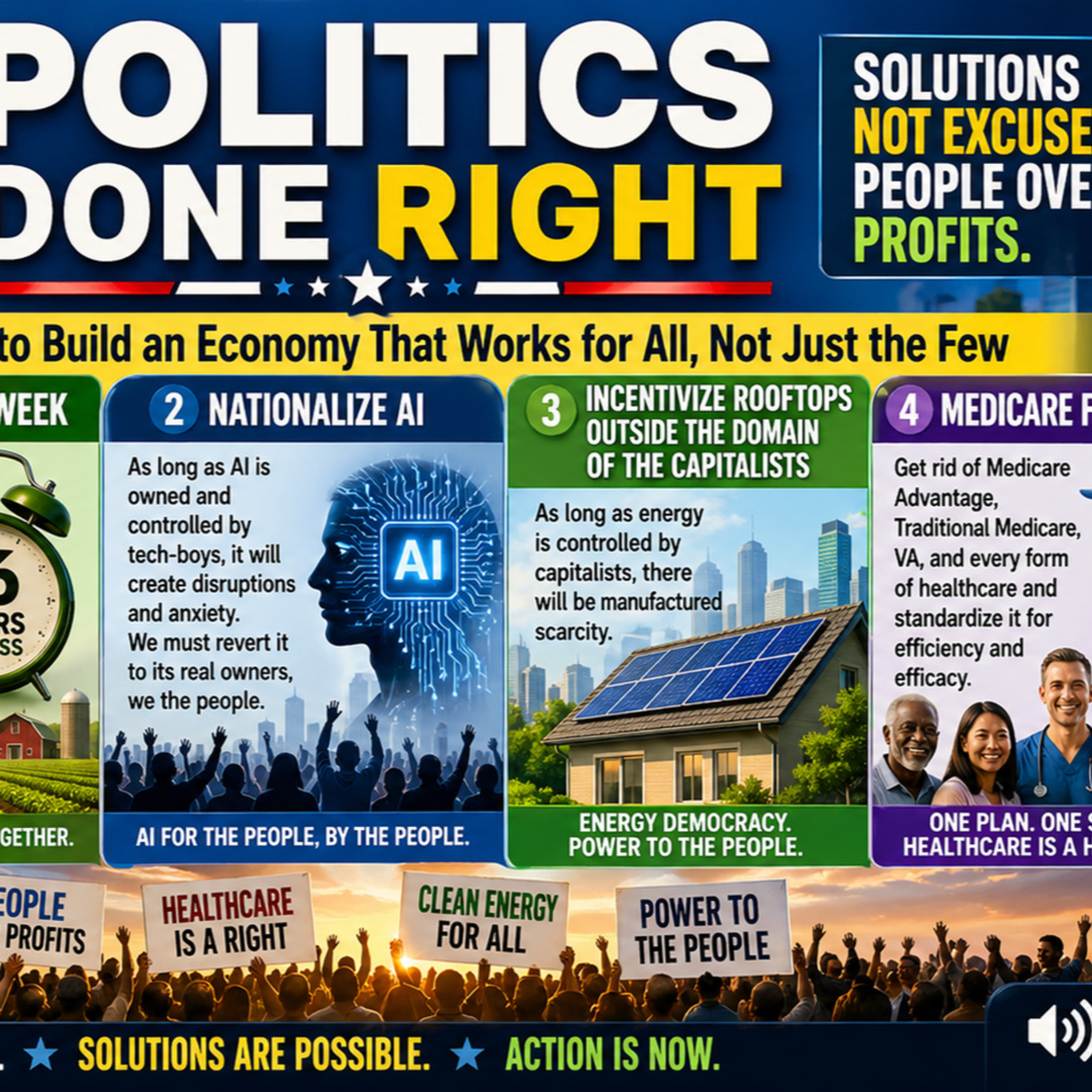 New Economy Now: 16-Hour Week, AI for People, Solar Roofs & Medicare for All