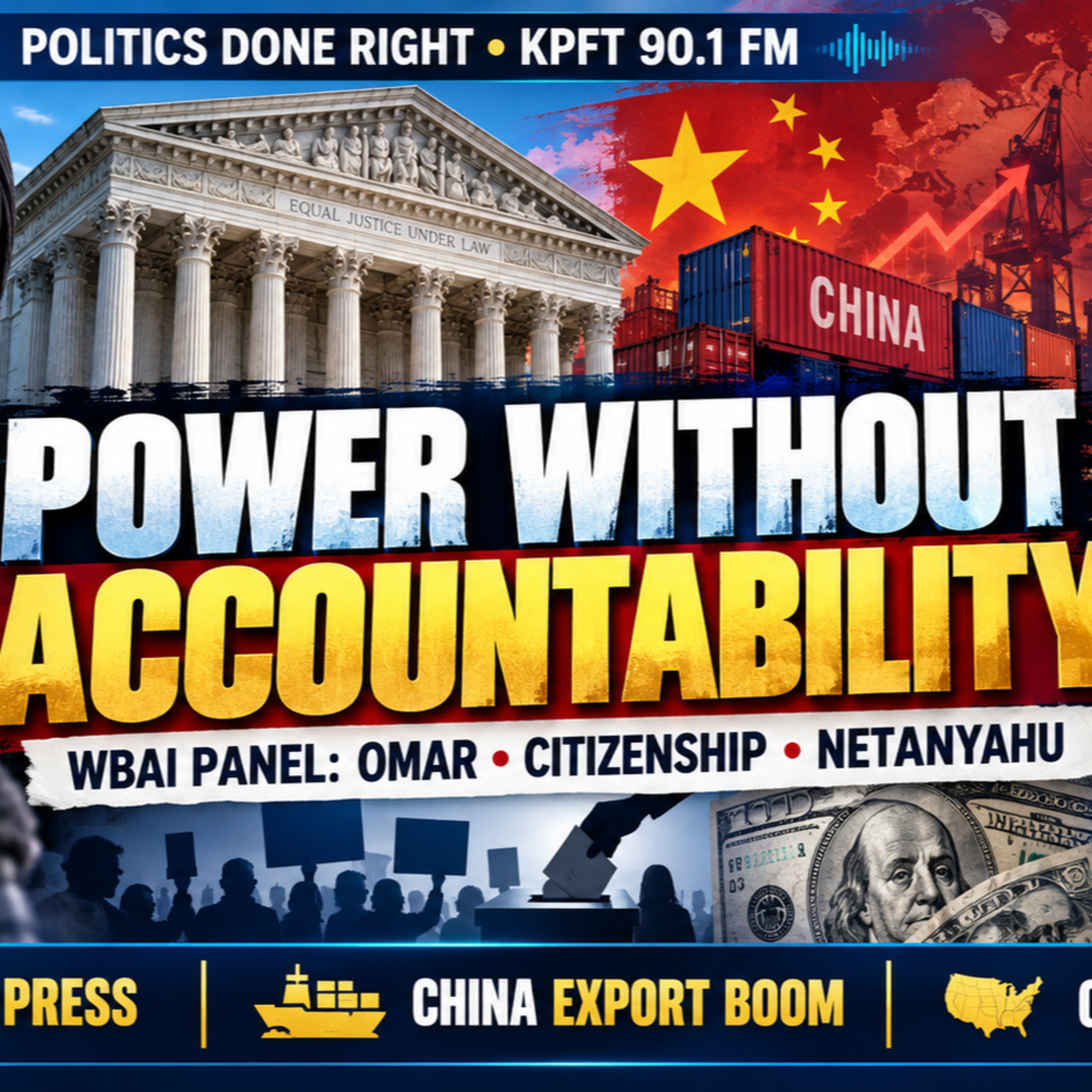 LIVE! WBAI Panel Warns; Trump Press Ban Blocked; China Exports Boom; Ohio Dark Money; Montana Senate Rift episode artwork