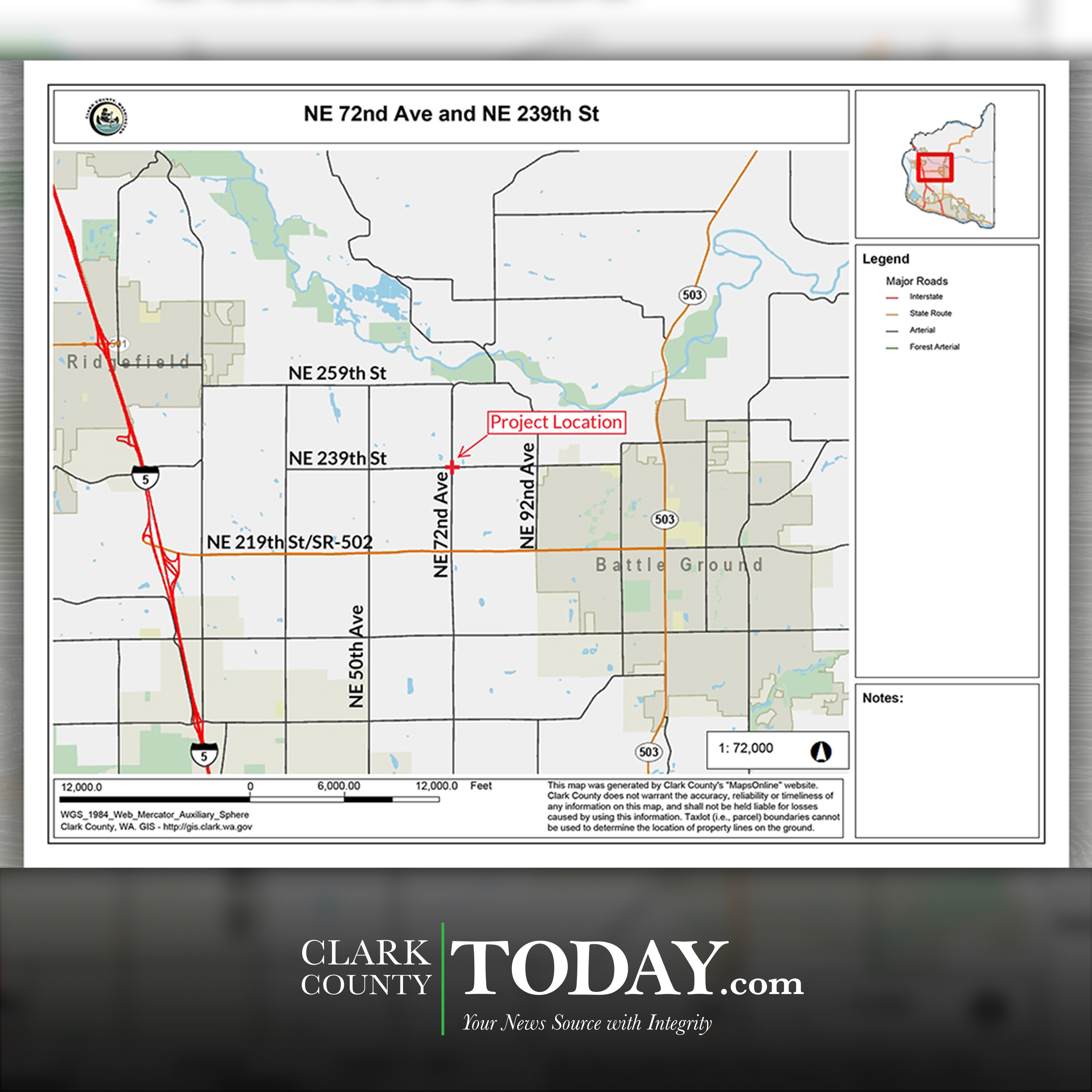 Intersection of NE 72nd Ave. and NE 239th St. being converted to an all-way stop starting Thursday