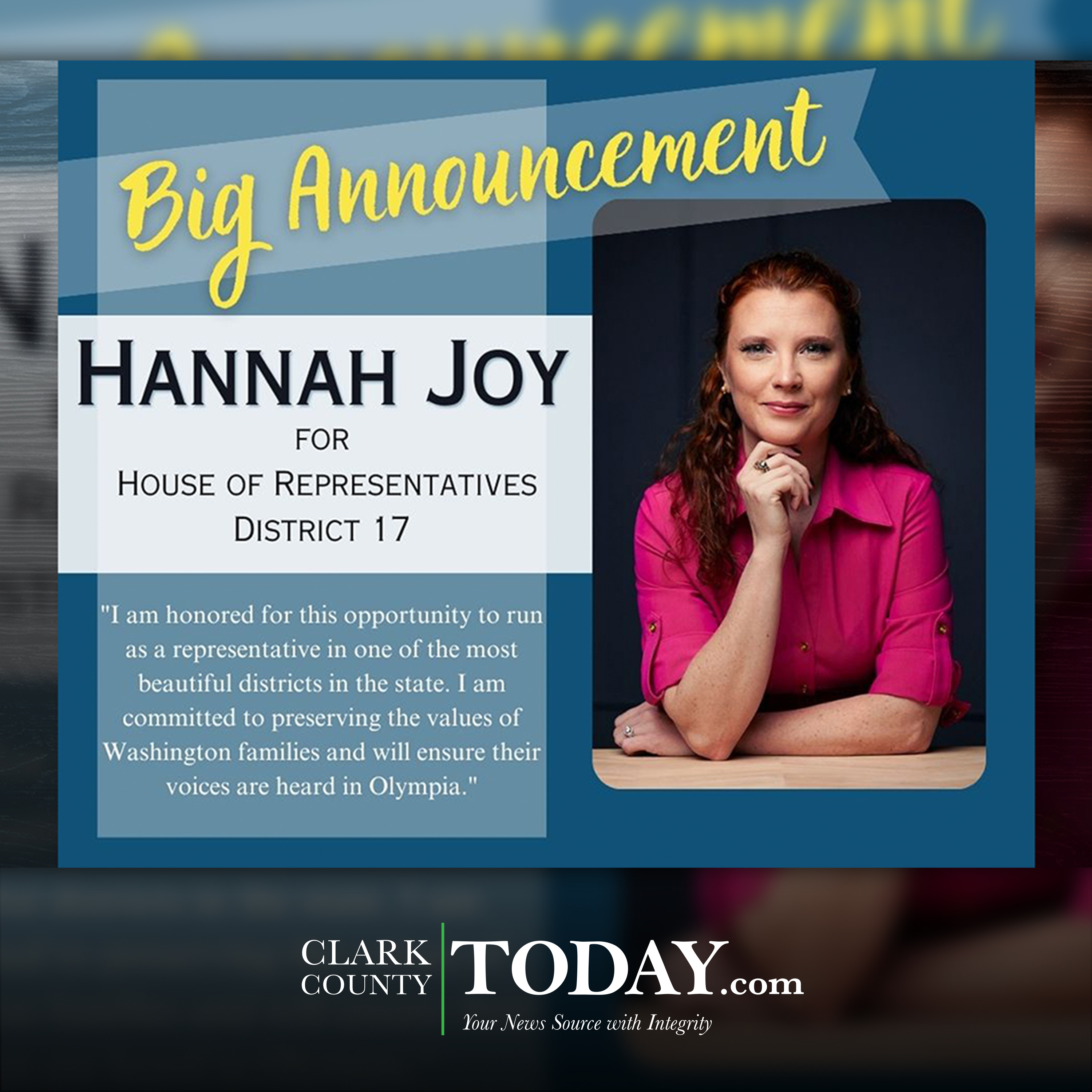 Hannah Joy announces candidacy for House of Representatives, District 17