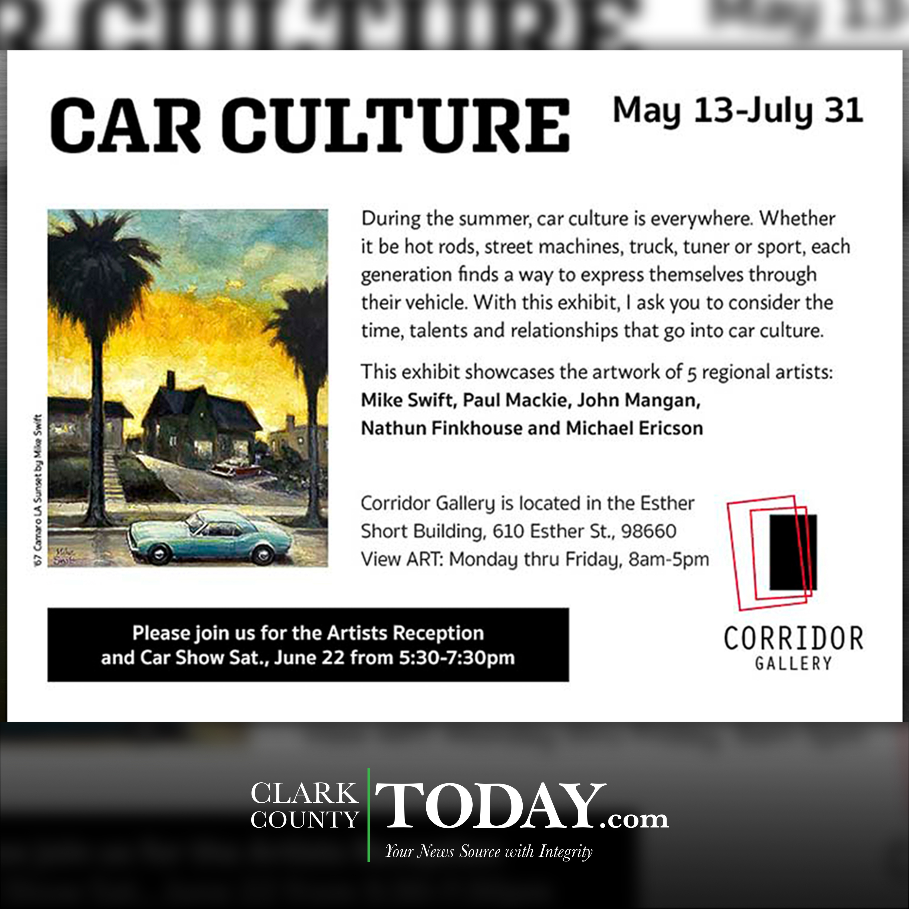 Meet the artists for Car Culture at Corridor Gallery on June 22