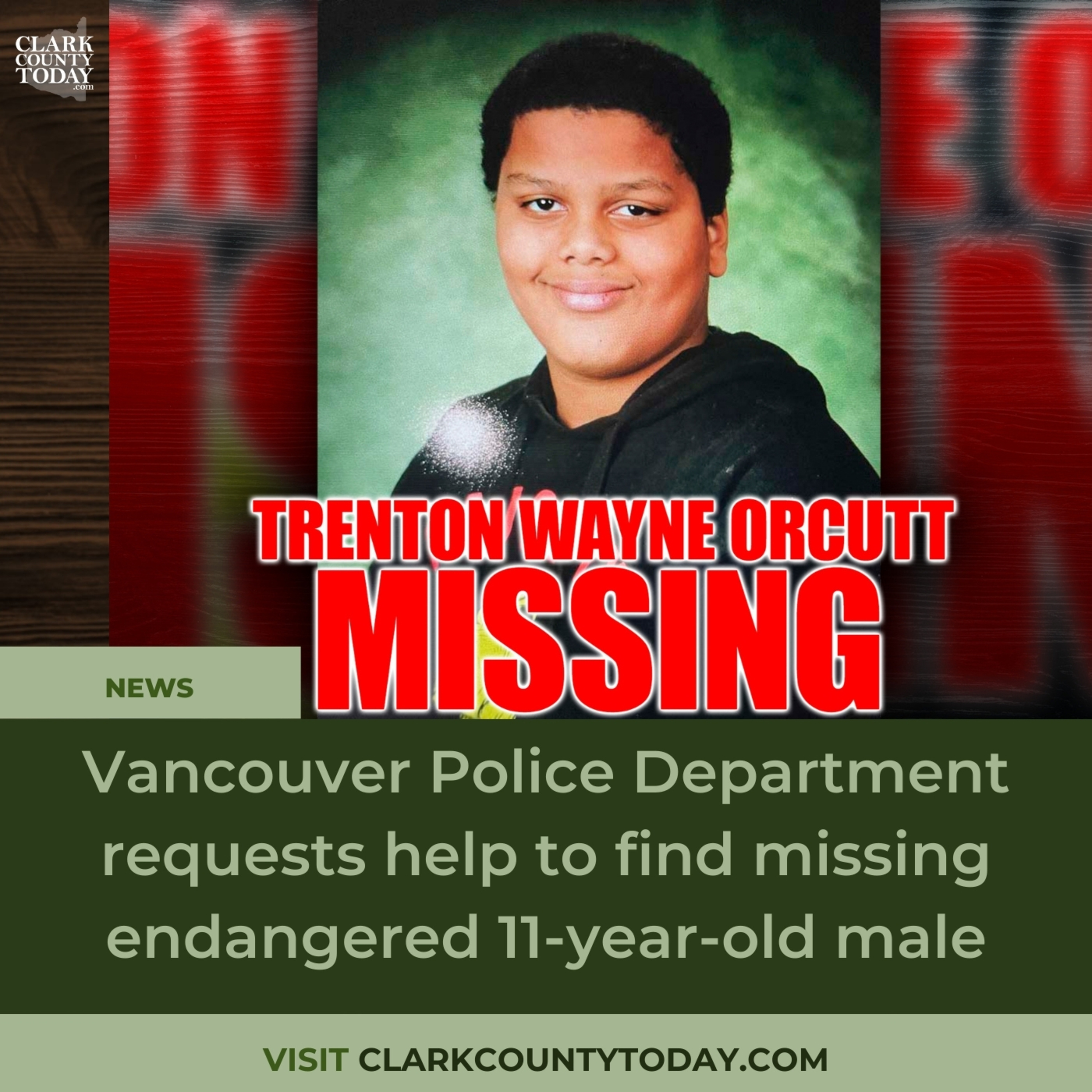 Vancouver Police Department requests help to find missing endangered 11-year-old male