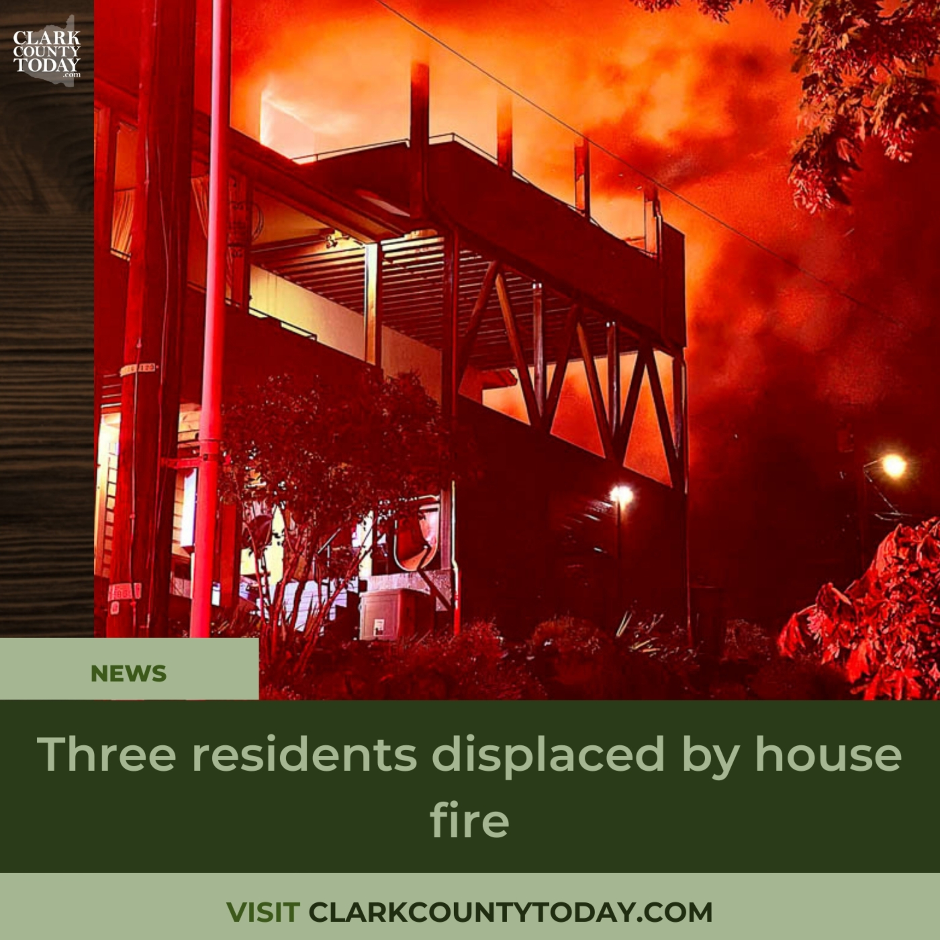Three residents displaced by house fire