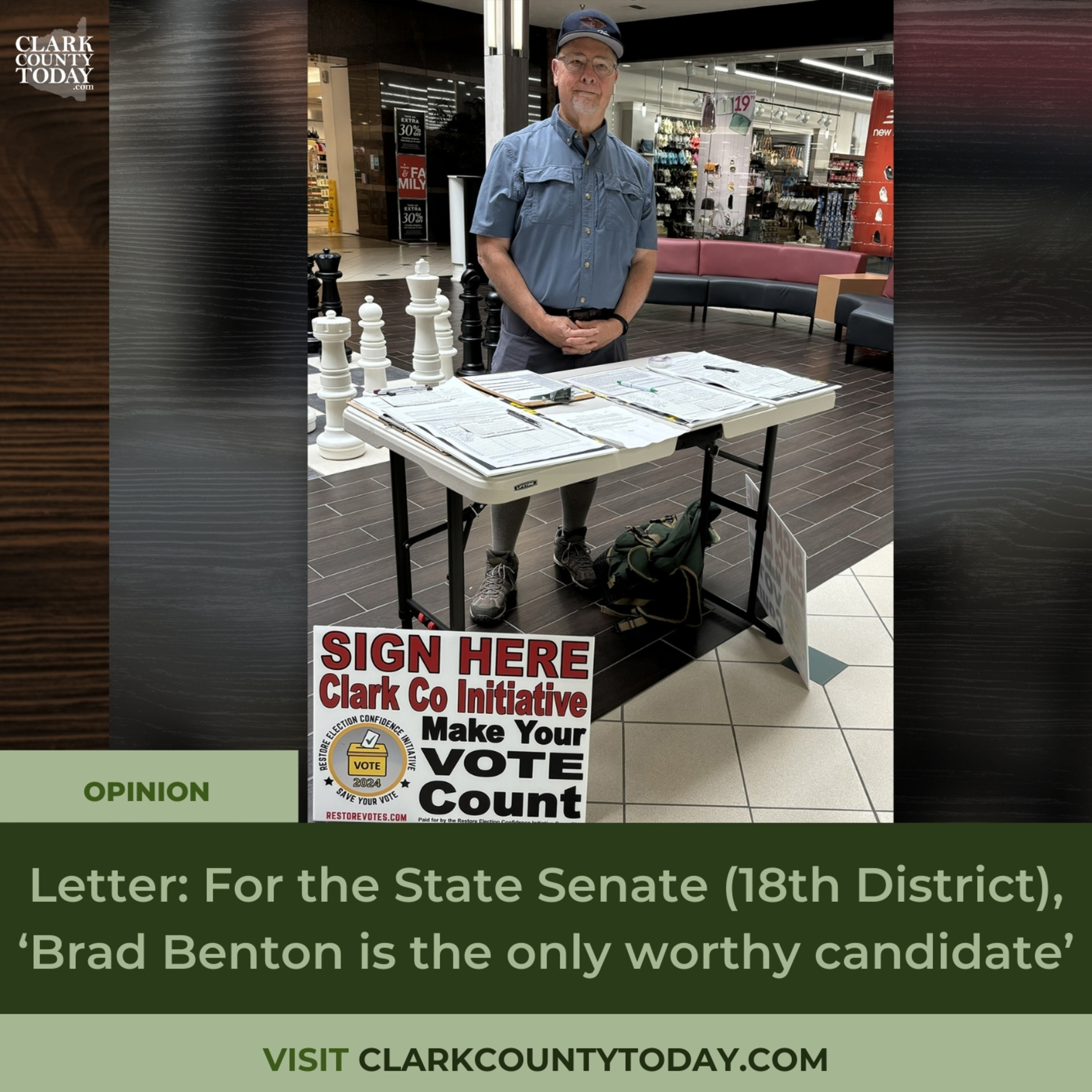 Letter: For the State Senate (18th District), ‘Brad Benton is the only worthy candidate’
