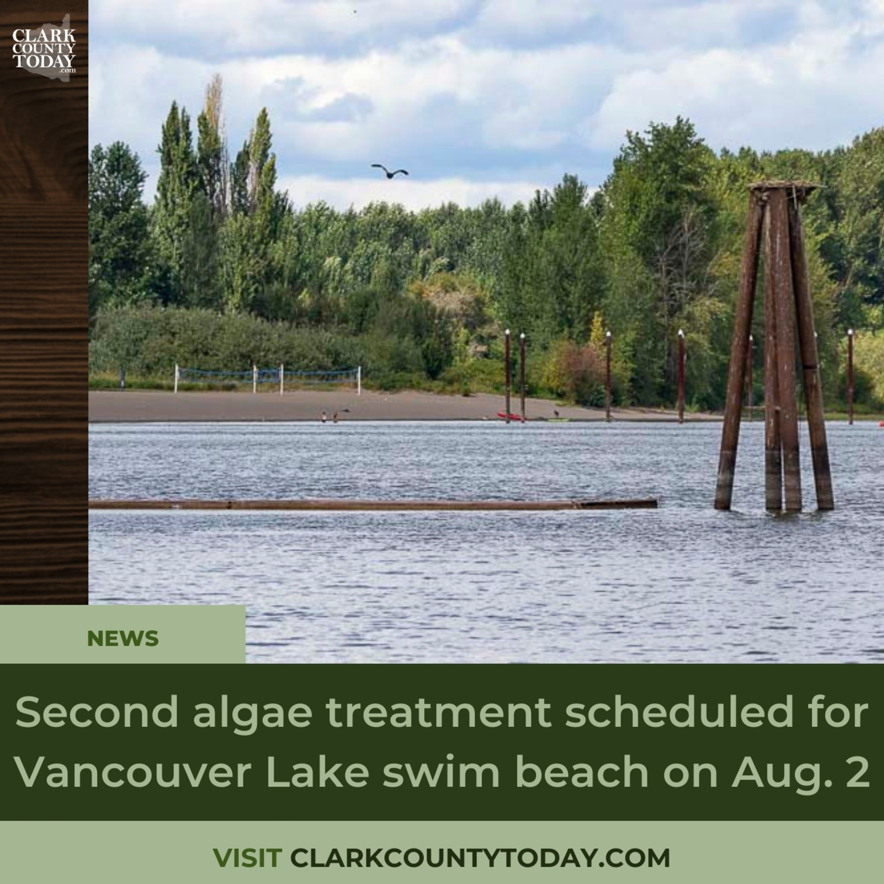 Second algae treatment scheduled for Vancouver Lake swim beach on Aug. 2