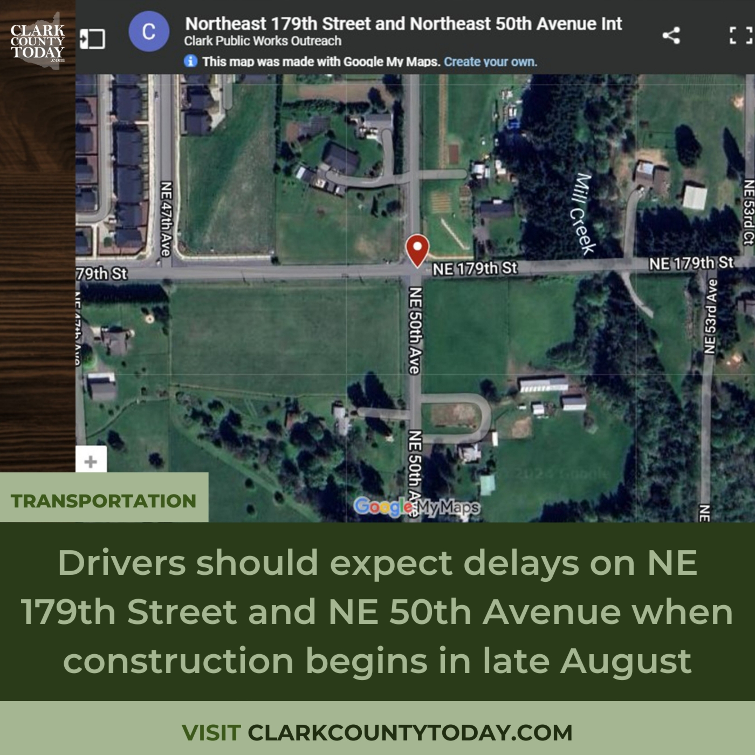 Drivers should expect delays on NE 179th Street and NE 50th Avenue when construction begins in late August