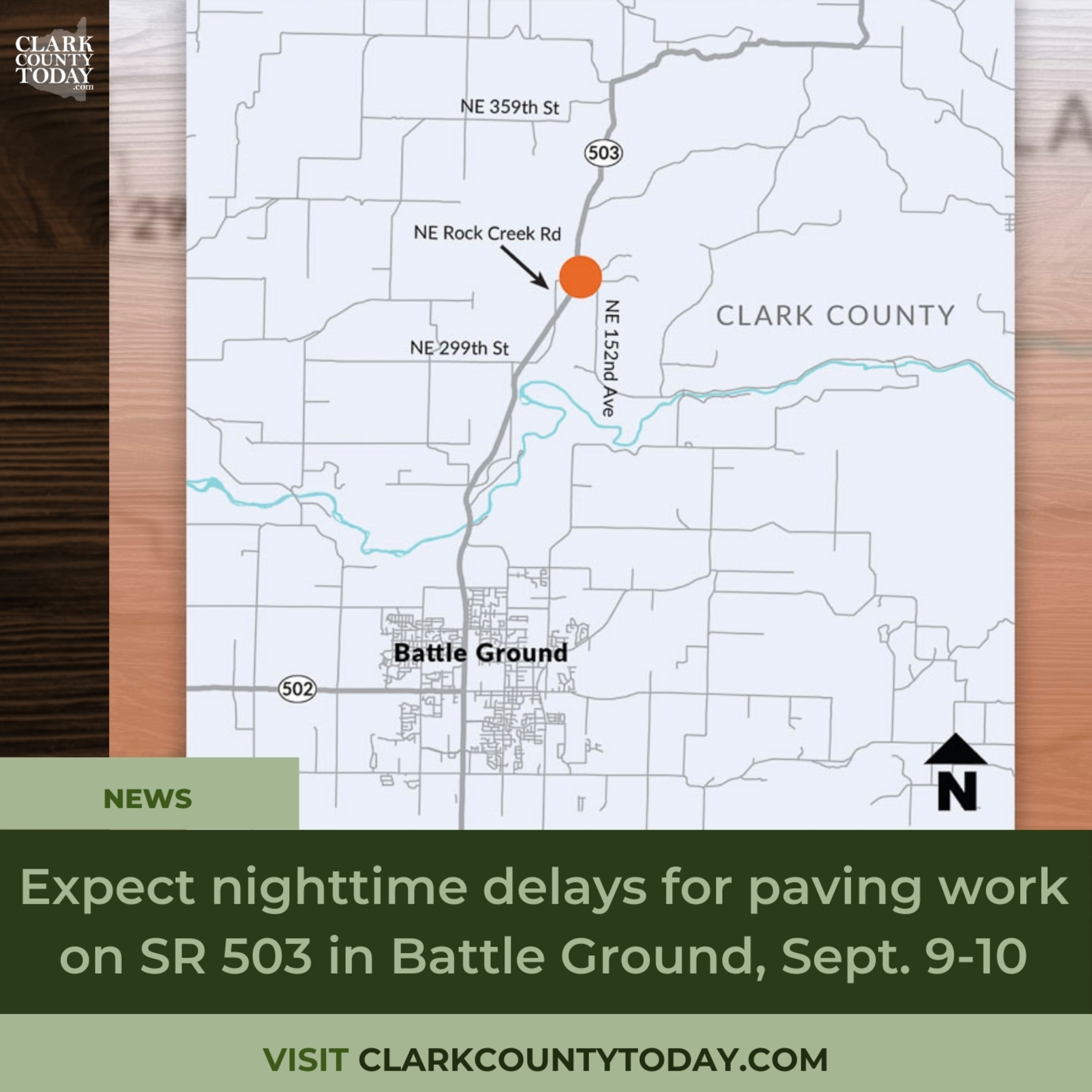 Expect nighttime delays for paving work on SR 503 in Battle Ground, Sept. 9-10