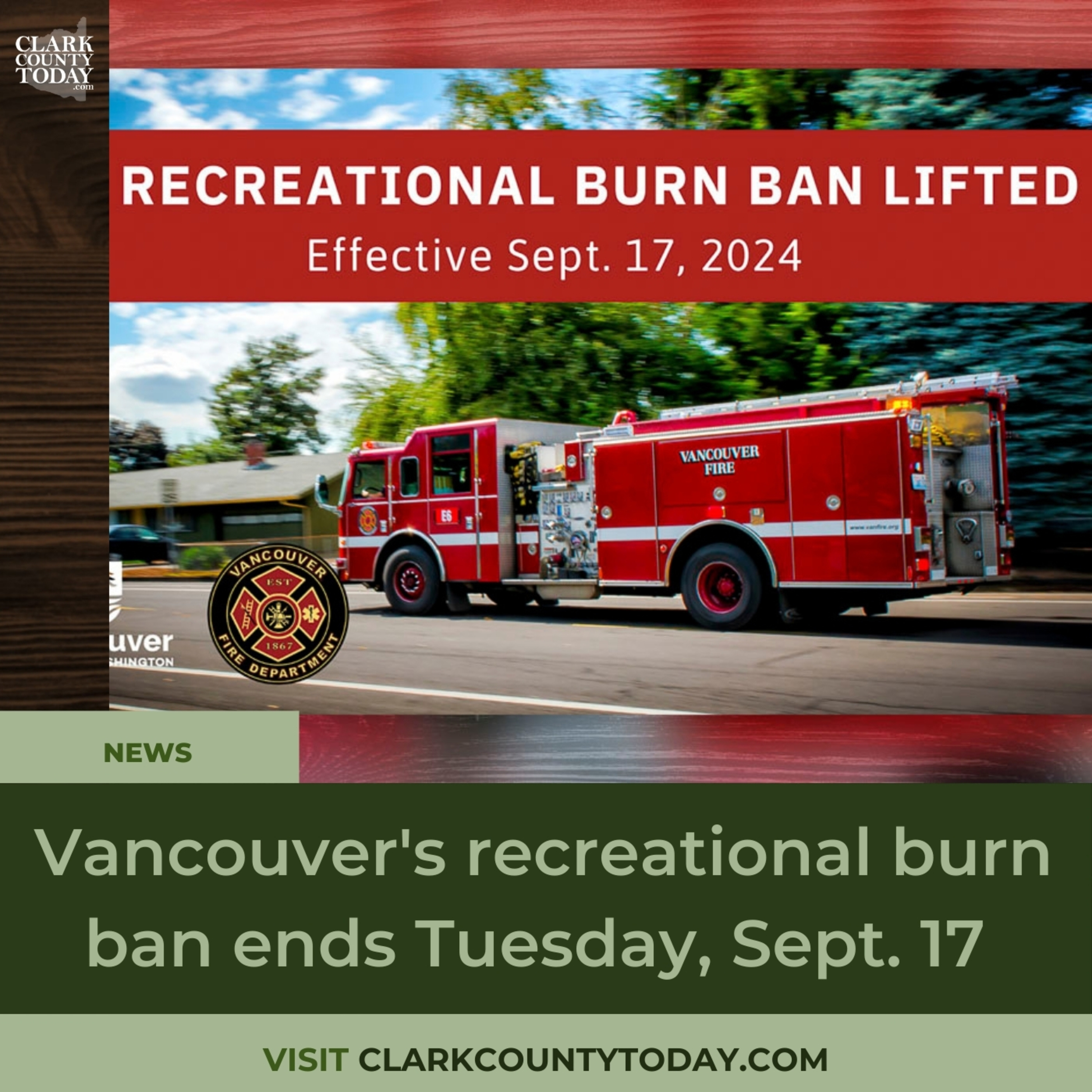 Vancouver's recreational burn ban ends Tuesday, Sept. 17