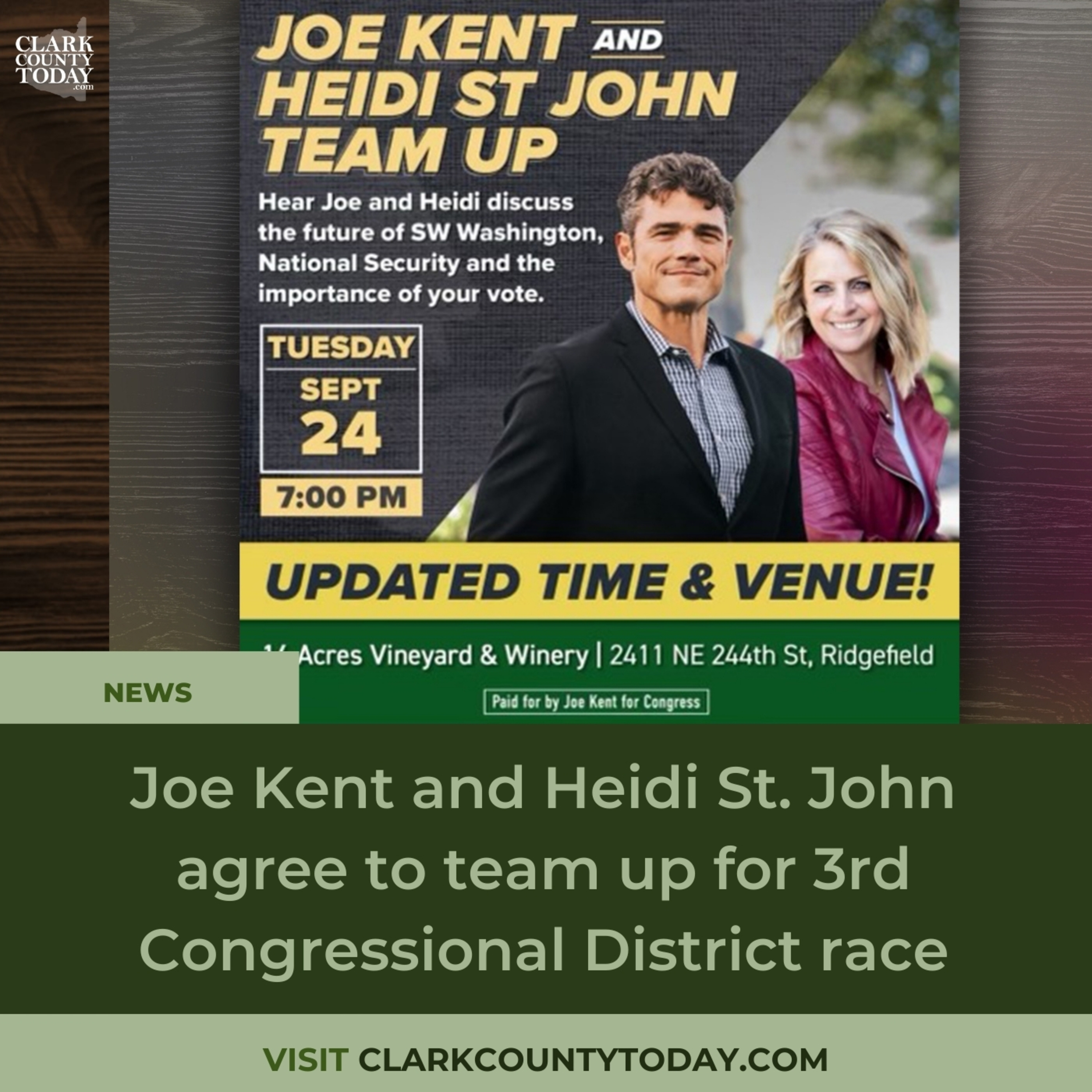 Joe Kent and Heidi St. John agree to team up for 3rd Congressional District race