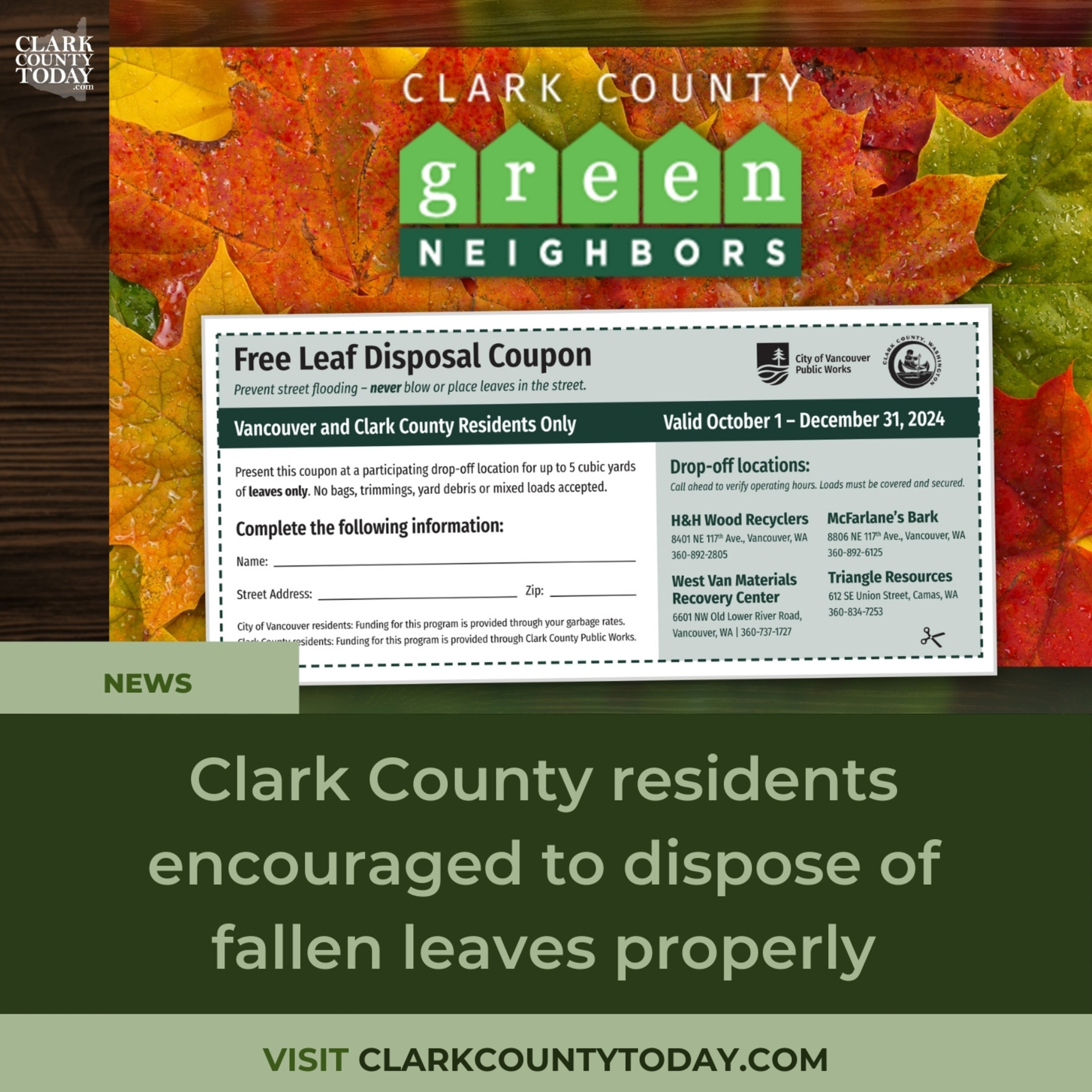 Clark County residents encouraged to dispose of fallen leaves properly