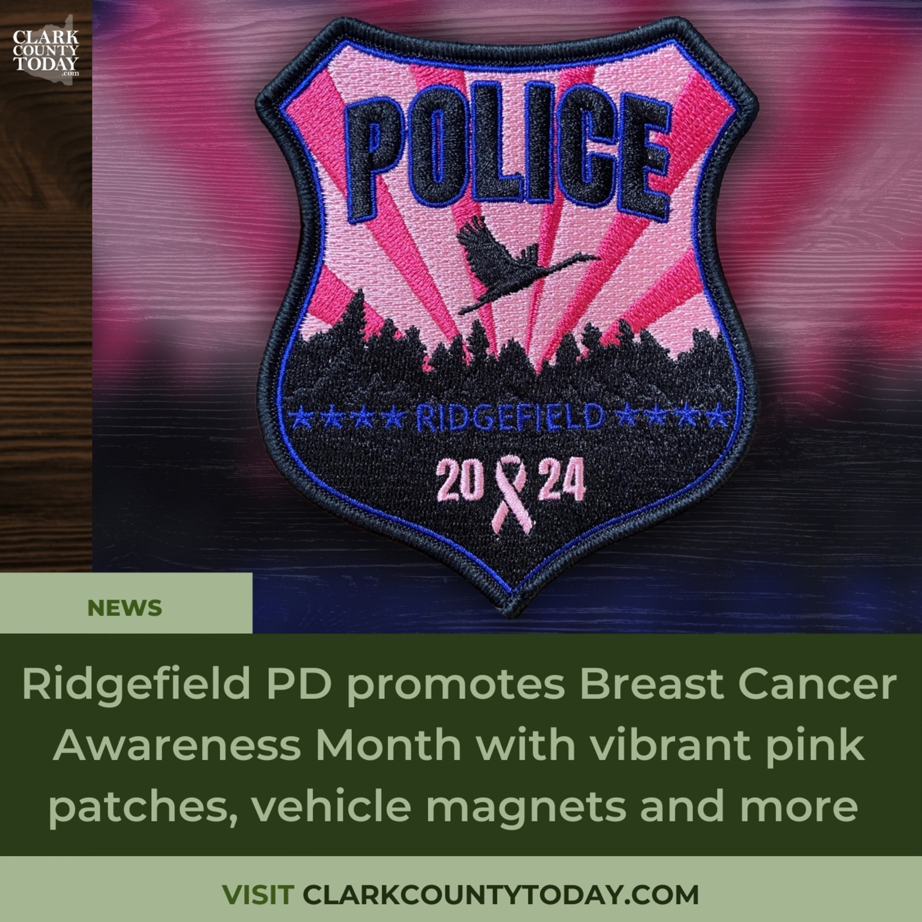 Ridgefield PD promotes Breast Cancer Awareness Month with vibrant pink patches, vehicle magnets and more