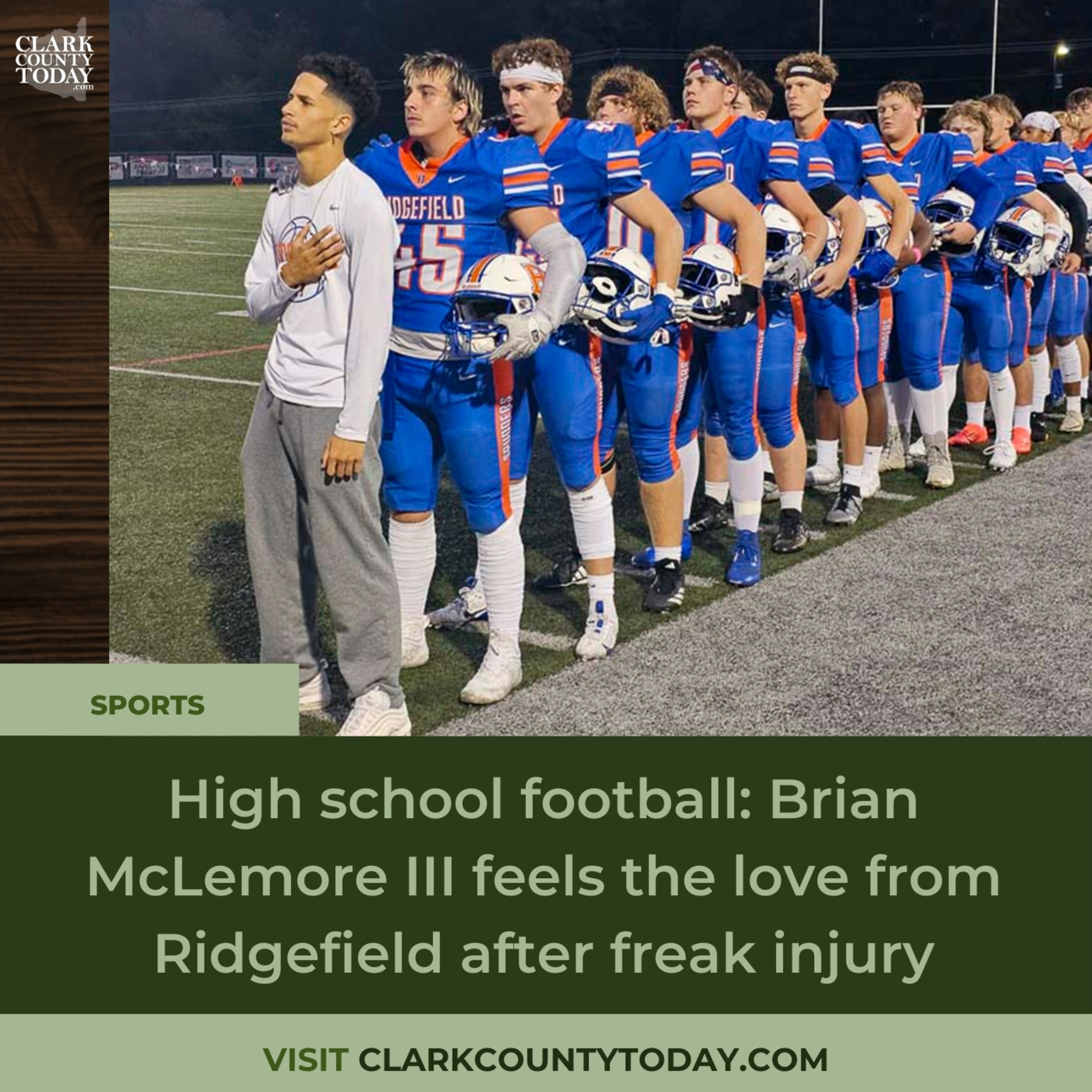 High school football: Brian McLemore III feels the love from Ridgefield after freak injury