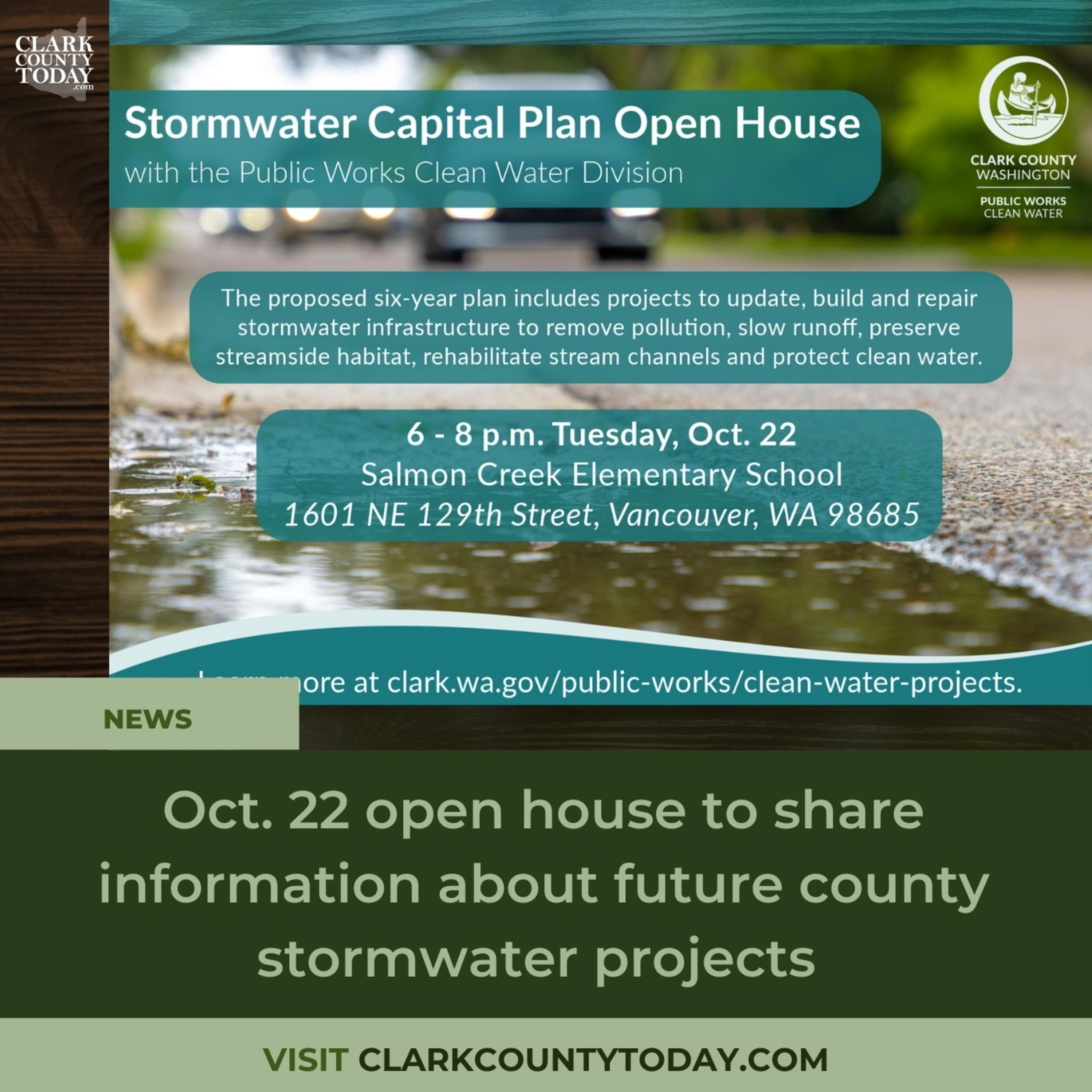 Oct. 22 open house to share information about future county stormwater projects