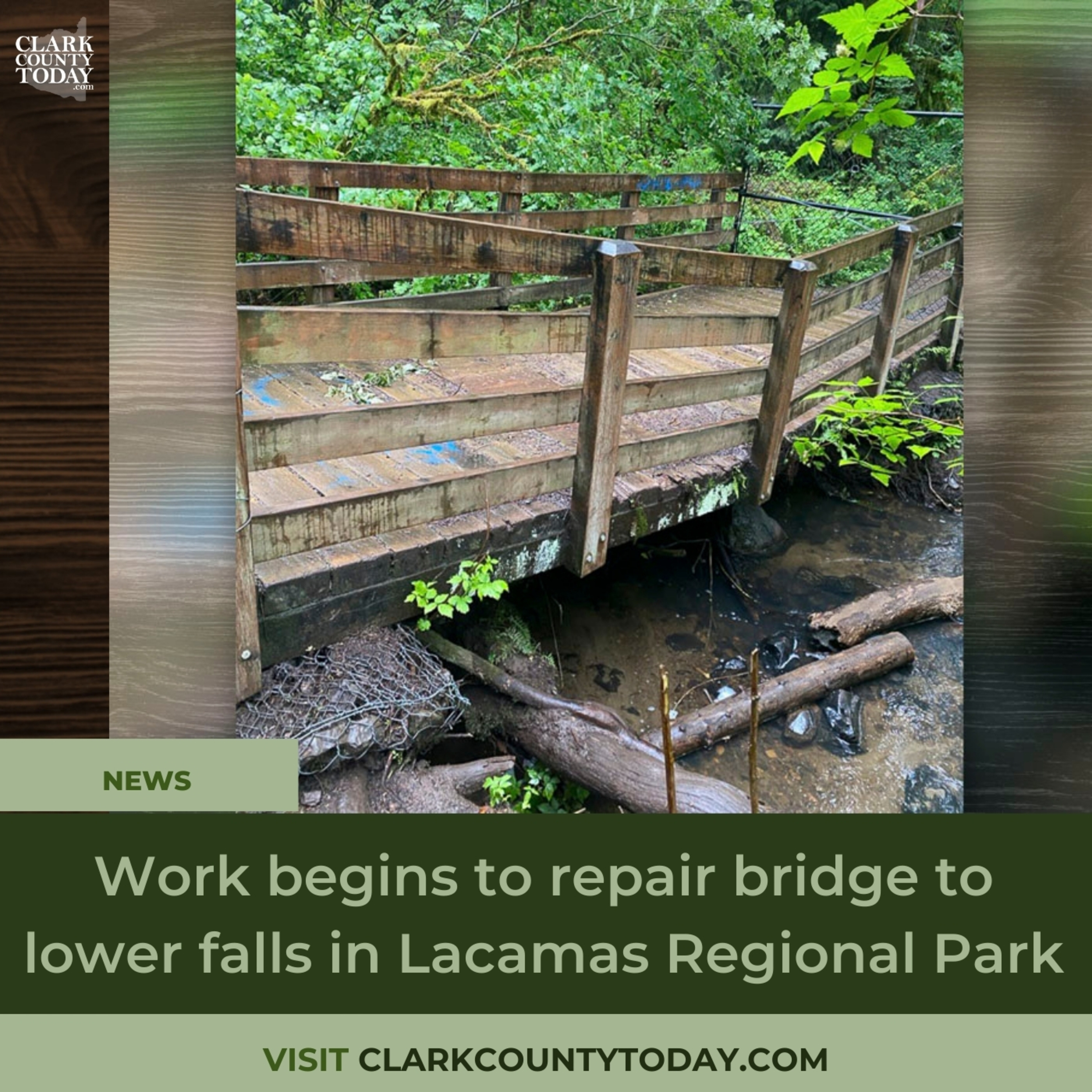 Work begins to repair bridge to lower falls in Lacamas Regional Park