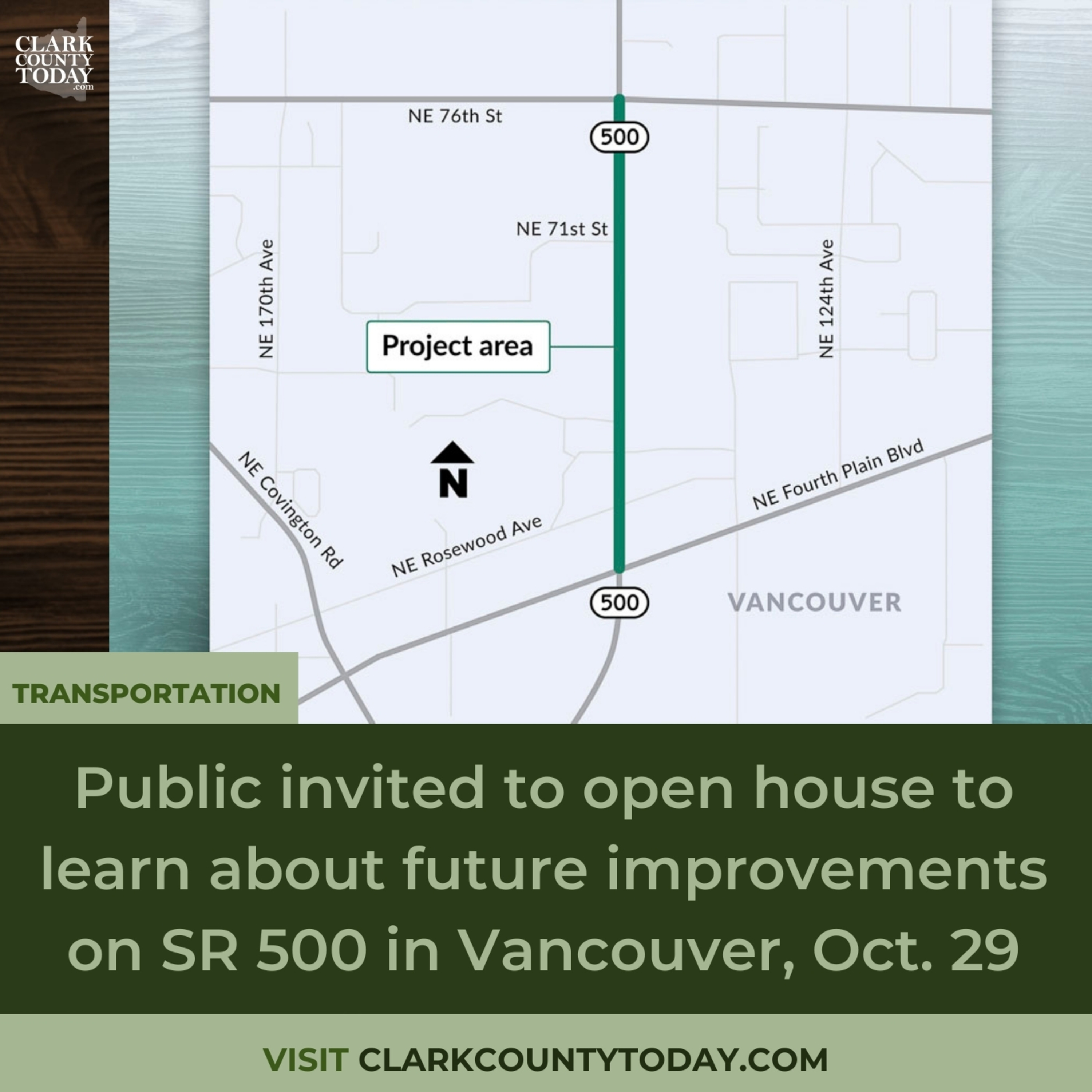 Public invited to open house to learn about future improvements on SR 500 in Vancouver, Oct. 29