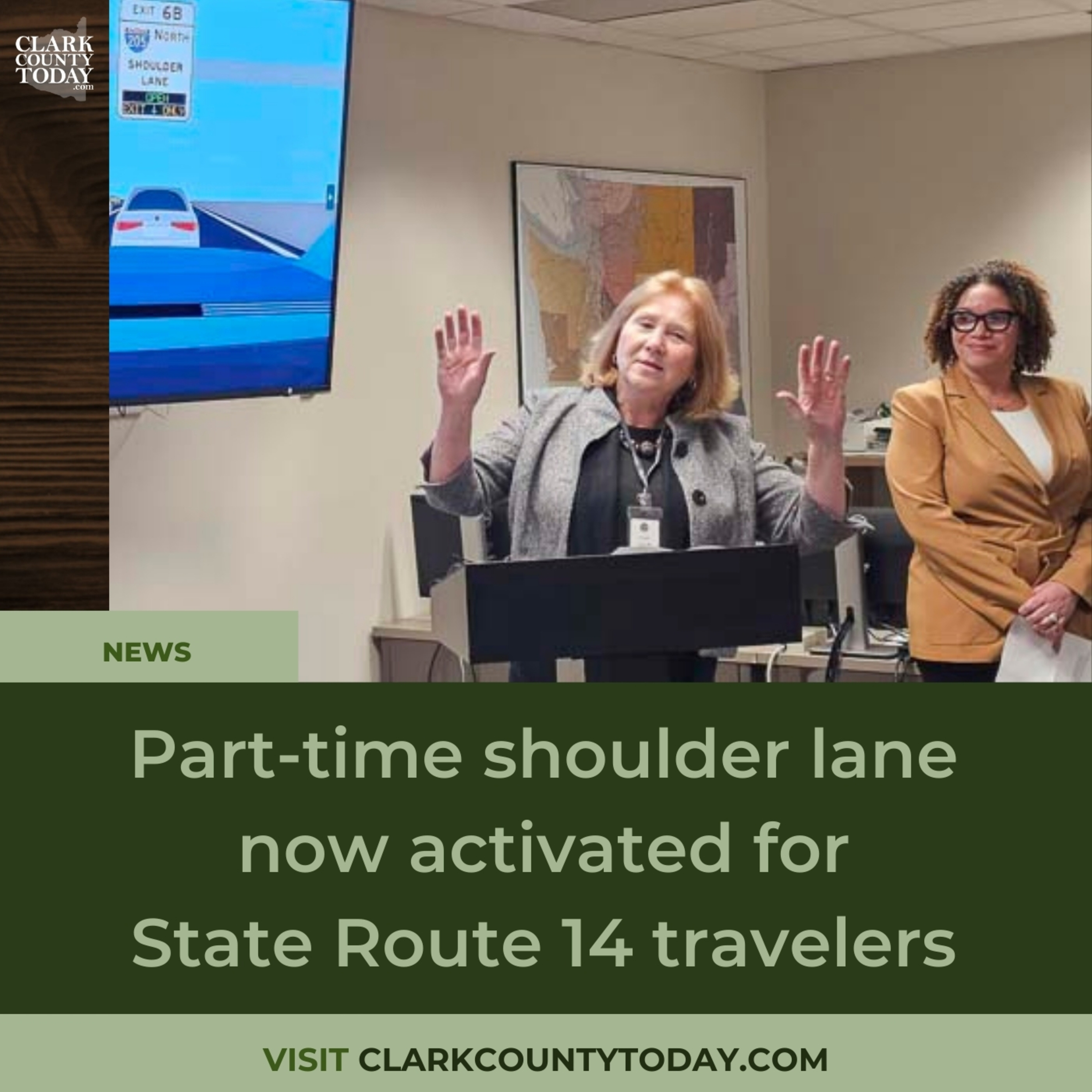 Part-time shoulder lane now activated for State Route 14 travelers