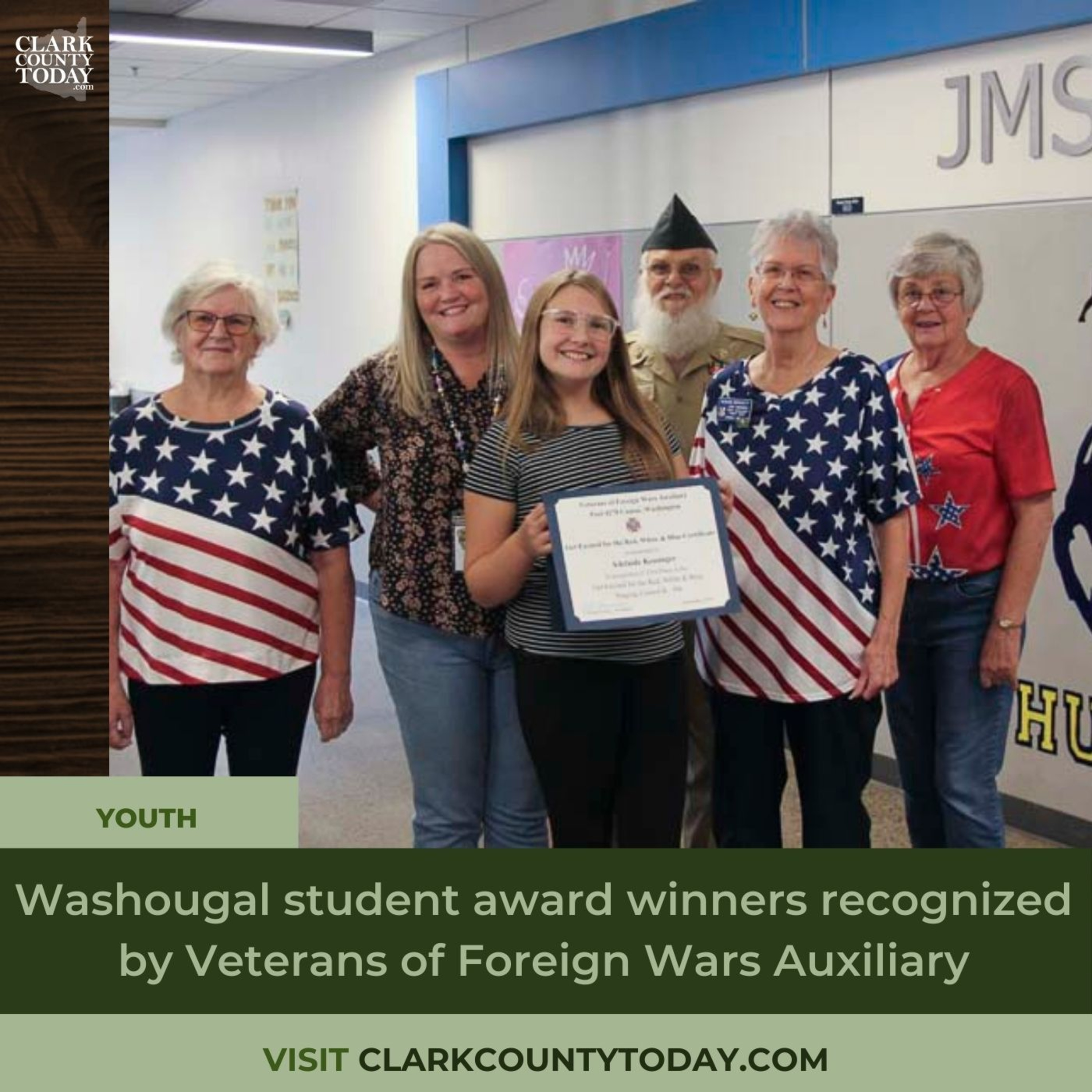 Washougal student award winners recognized by Veterans of Foreign Wars Auxiliary