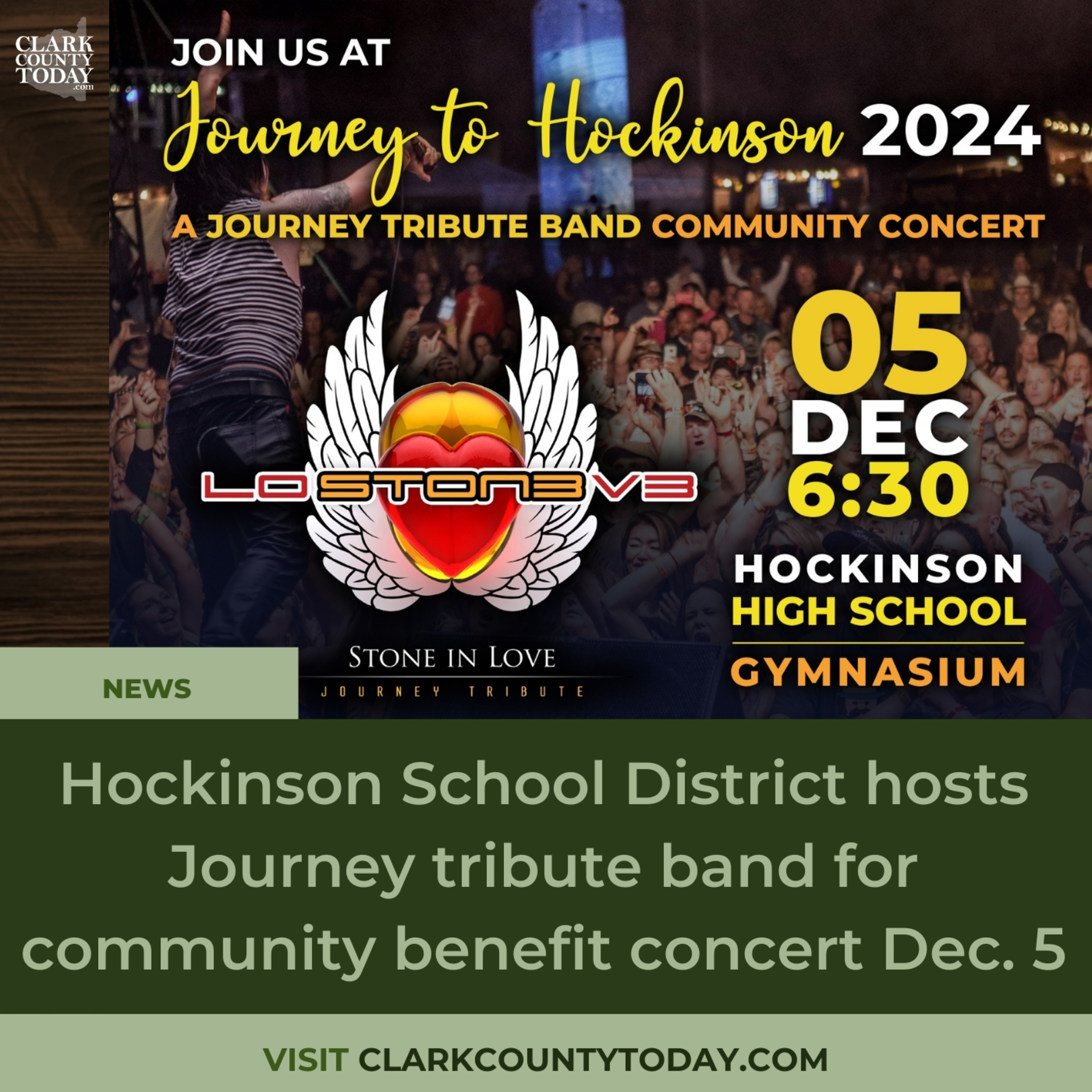 Hockinson School District hosts Journey tribute band for community benefit concert Dec. 5