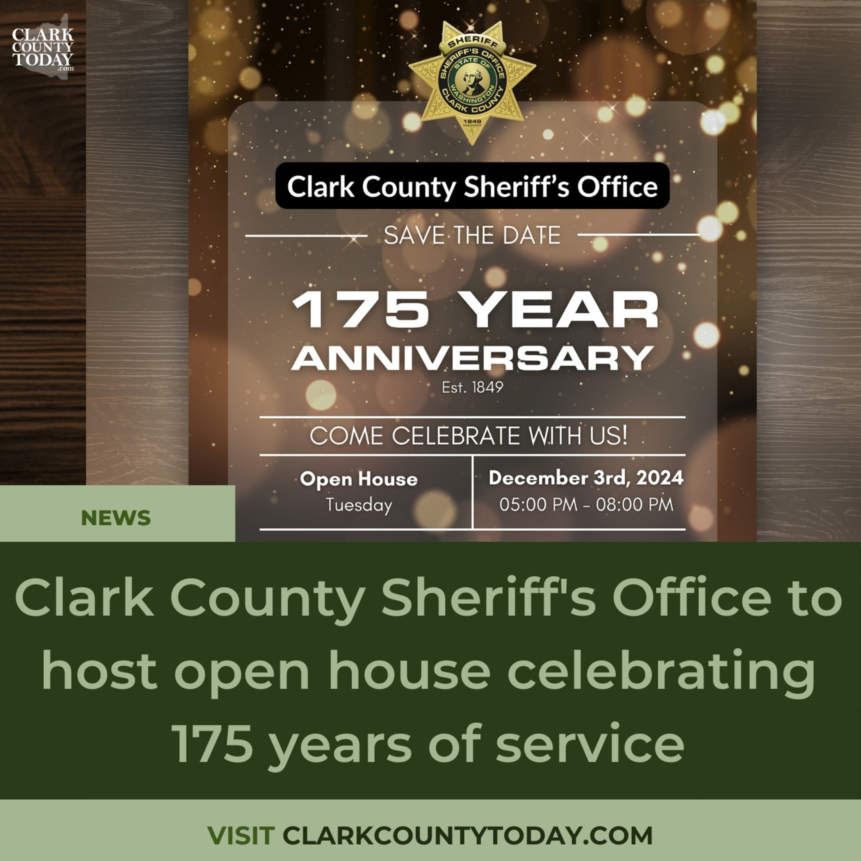 Clark County Sheriff's Office to host open house celebrating 175 years of service