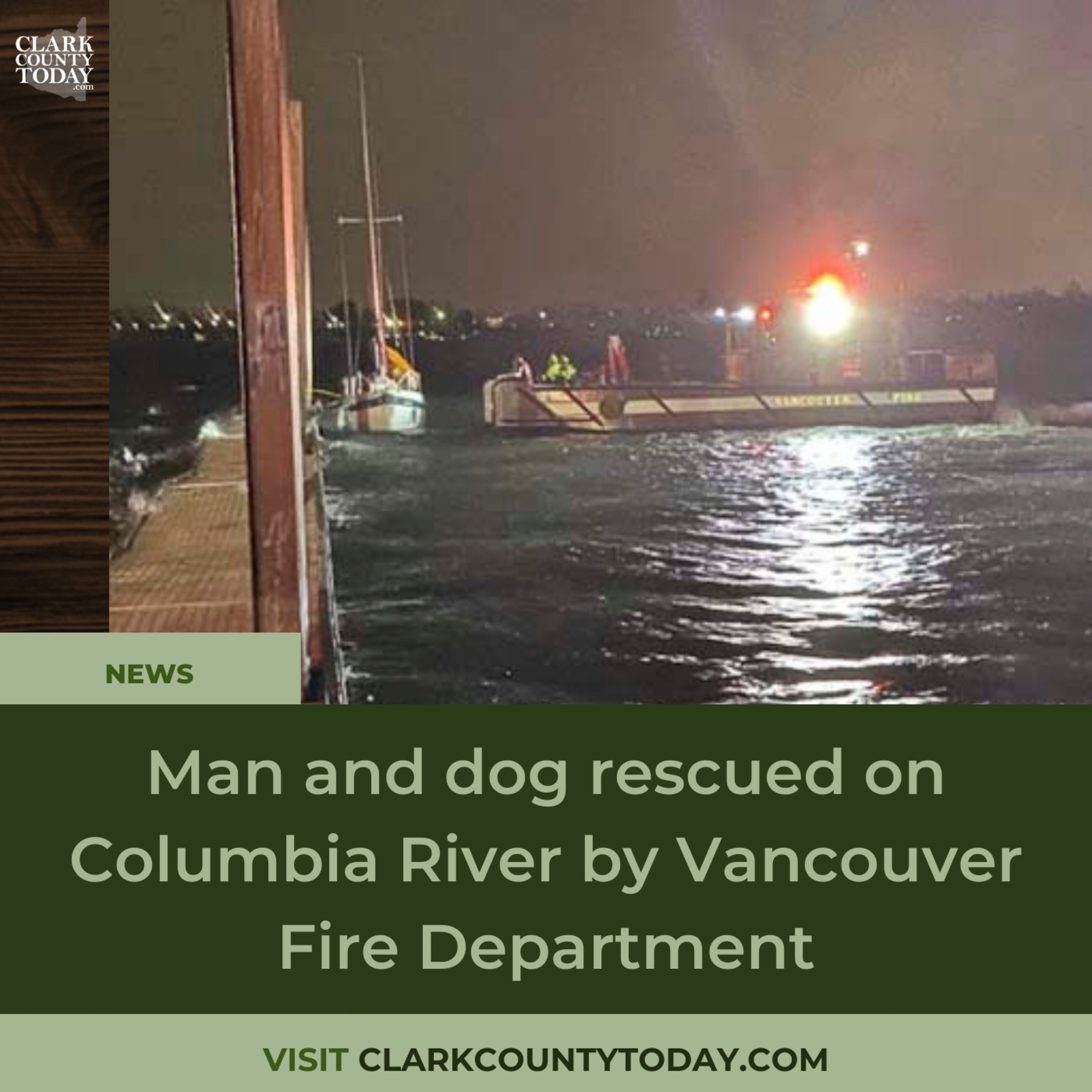 Man and dog rescued on Columbia River by Vancouver Fire Department
