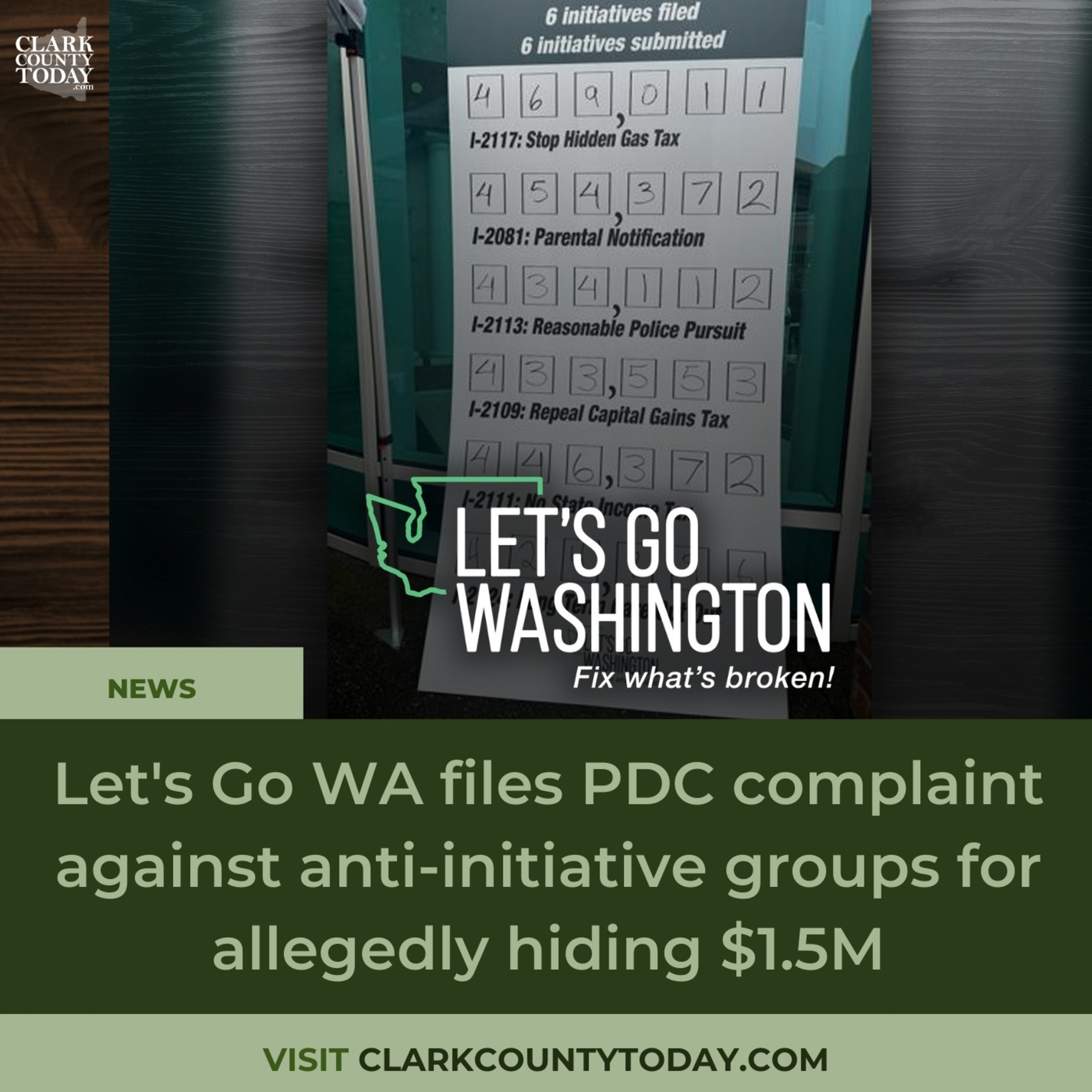 Let's Go WA files PDC complaint against anti-initiative groups for allegedly hiding $1.5M