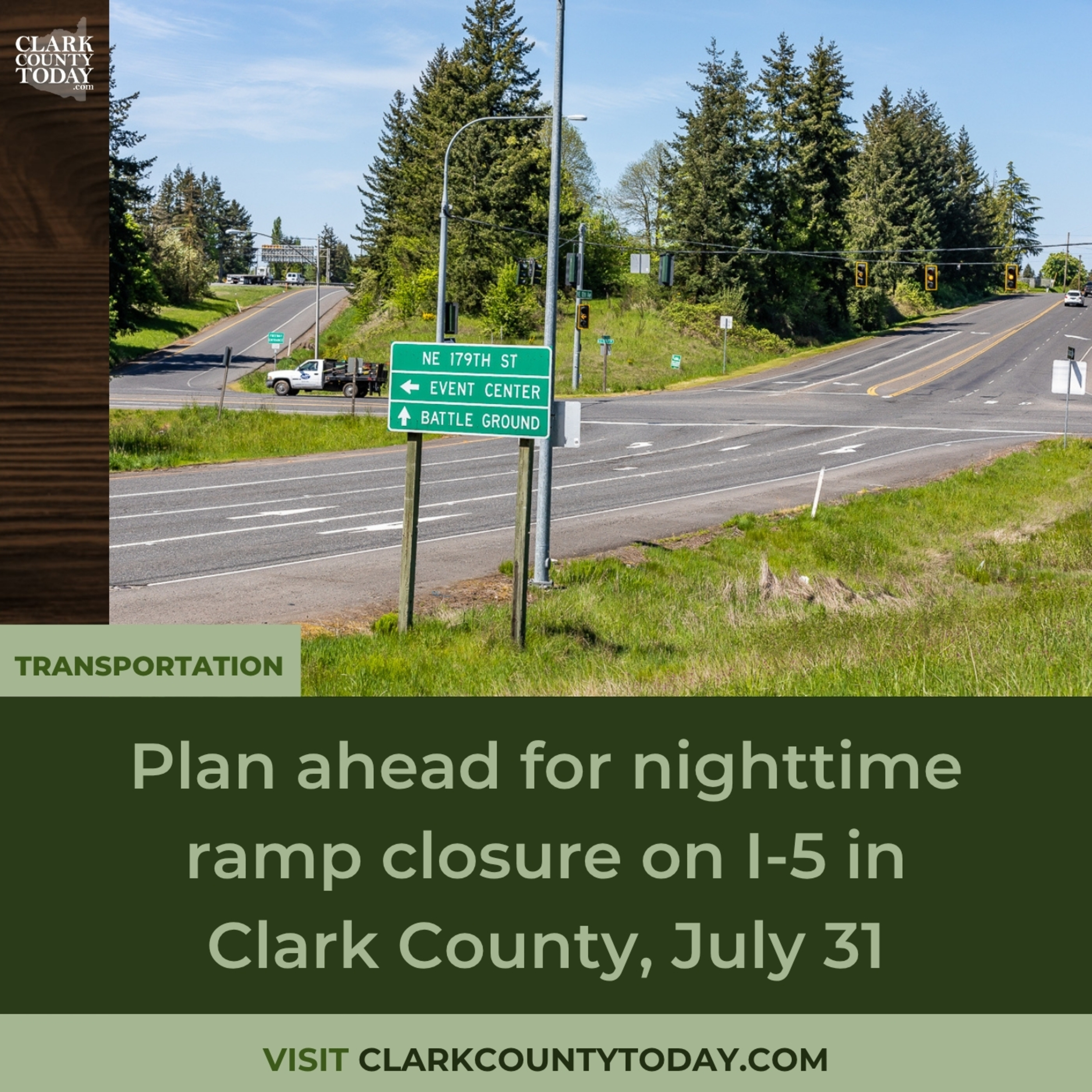 Plan ahead for nighttime ramp closure on I-5 in Clark County, July 31