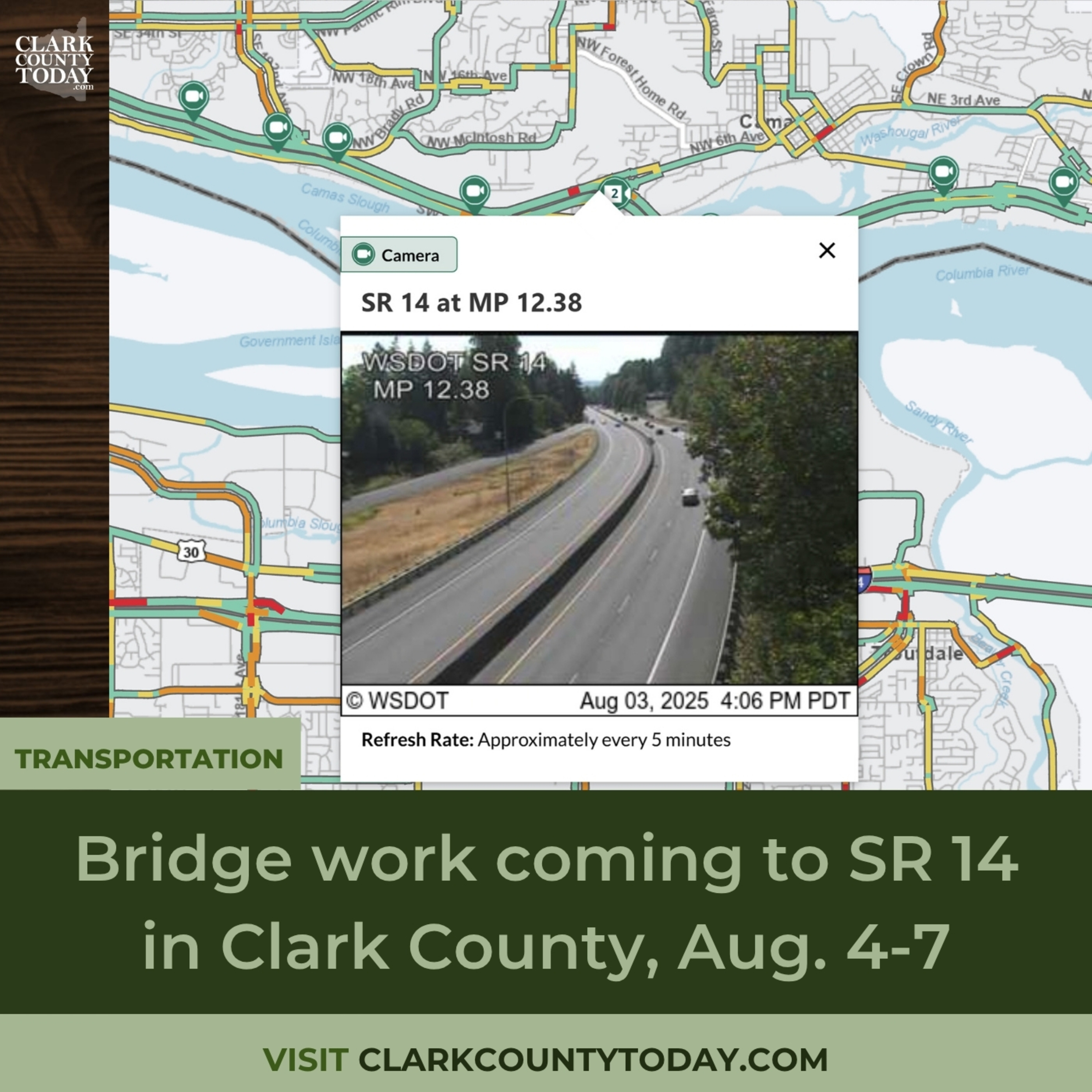 Bridge work coming to SR 14 in Clark County, Aug. 4-7