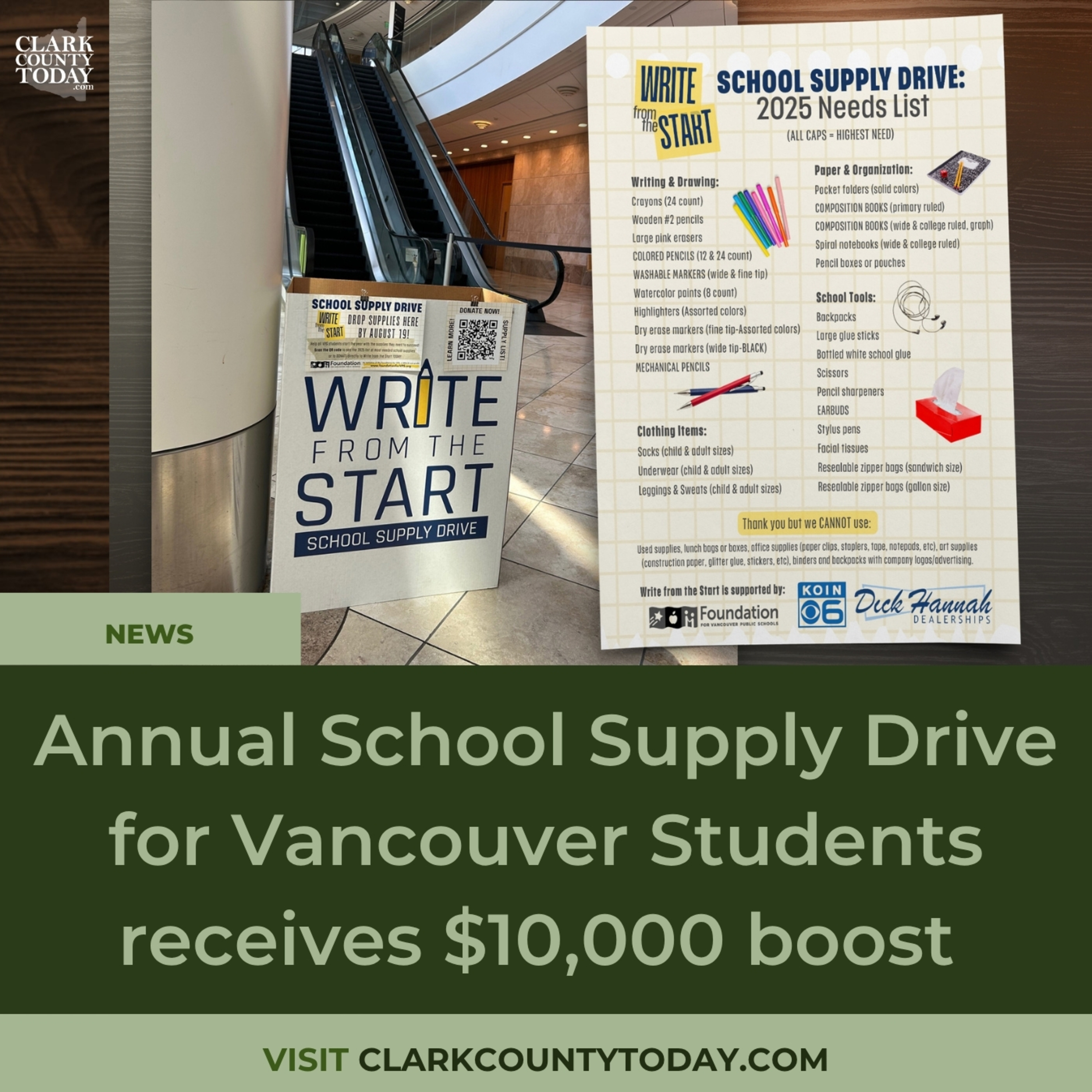 Annual School Supply Drive for Vancouver Students receives $10,000 boost