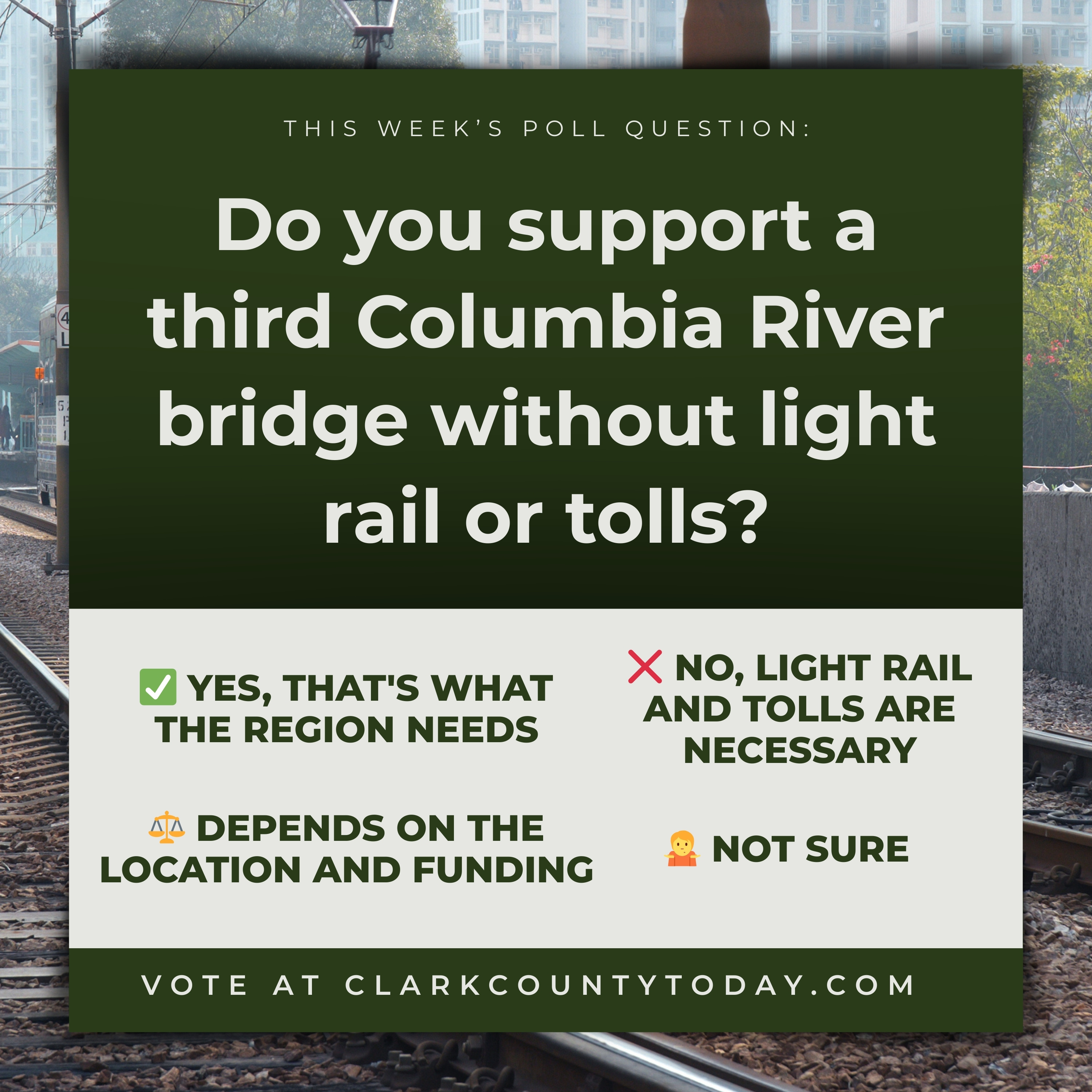 POLL: Do you support a third Columbia River bridge without light rail or tolls?