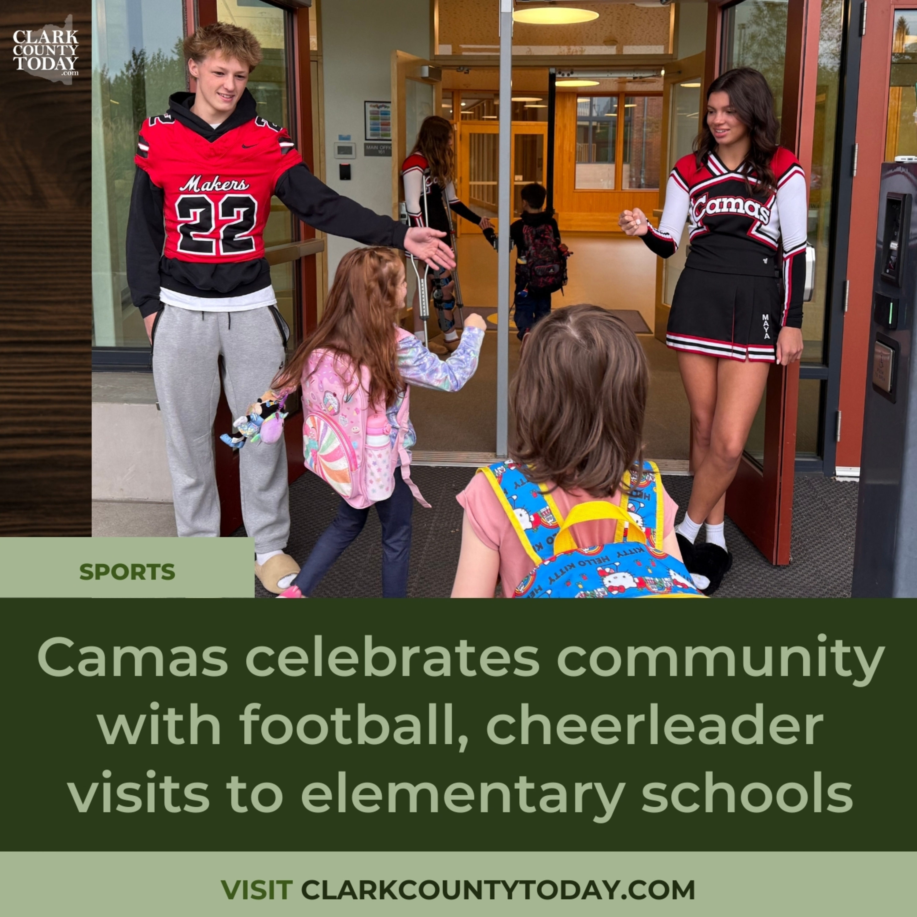 Camas celebrates community with football, cheerleader visits to elementary schools