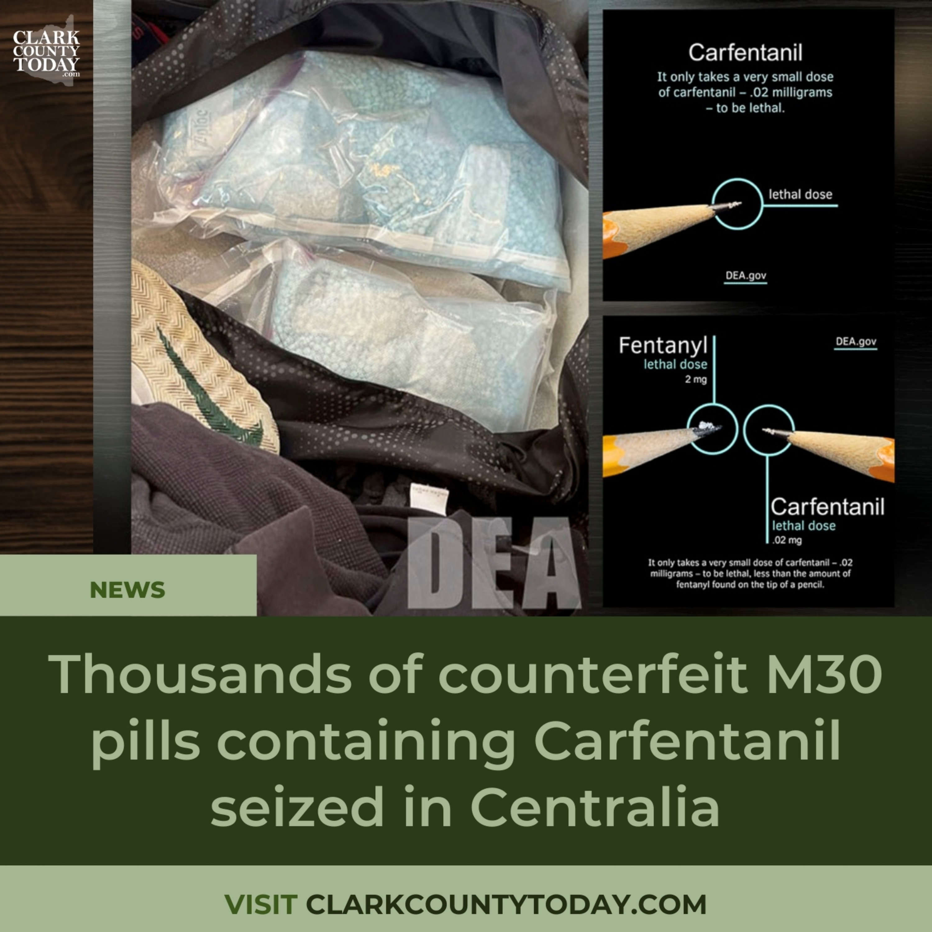 Thousands of counterfeit M30 pills containing Carfentanil seized in Centralia