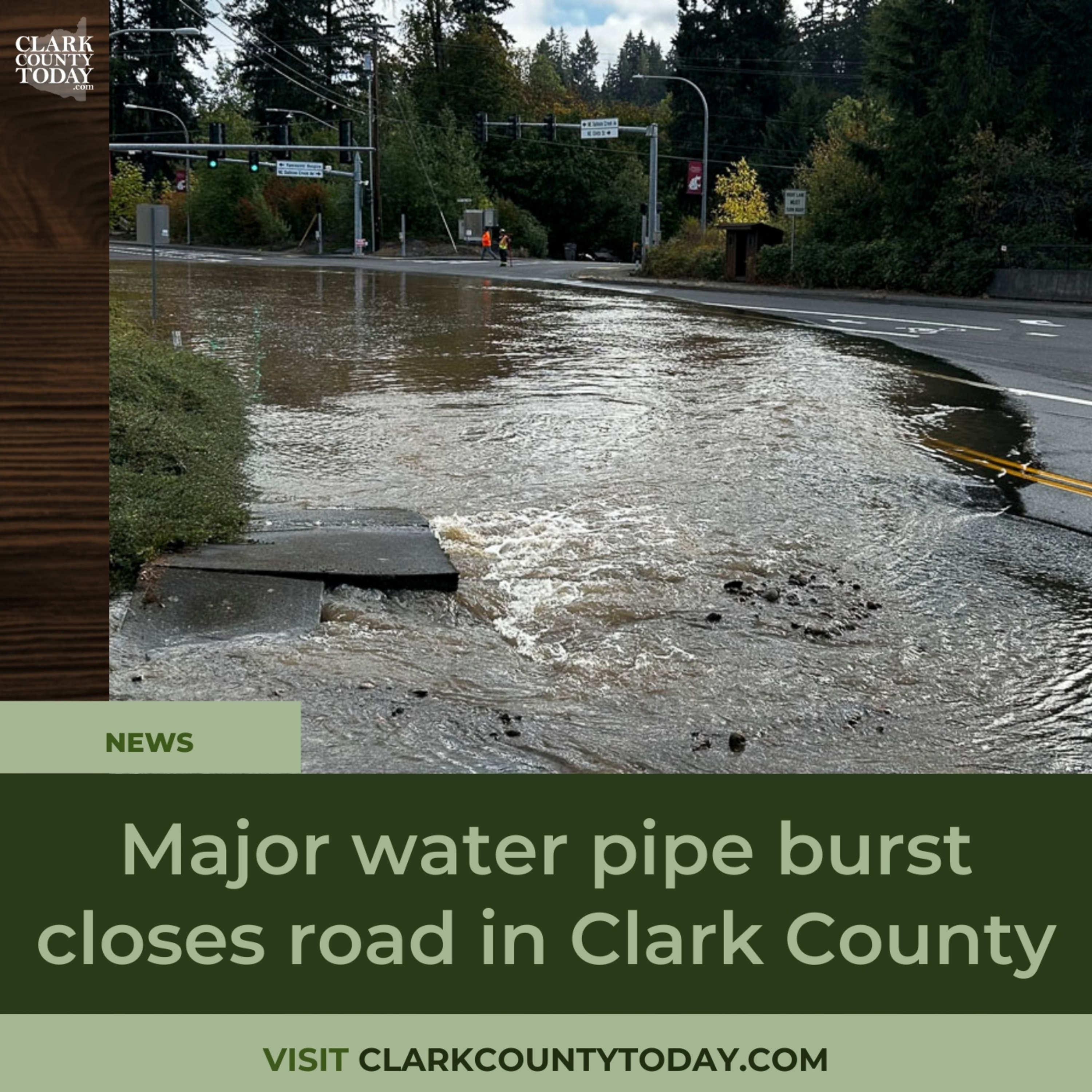 Major water pipe burst closes road in Clark County
