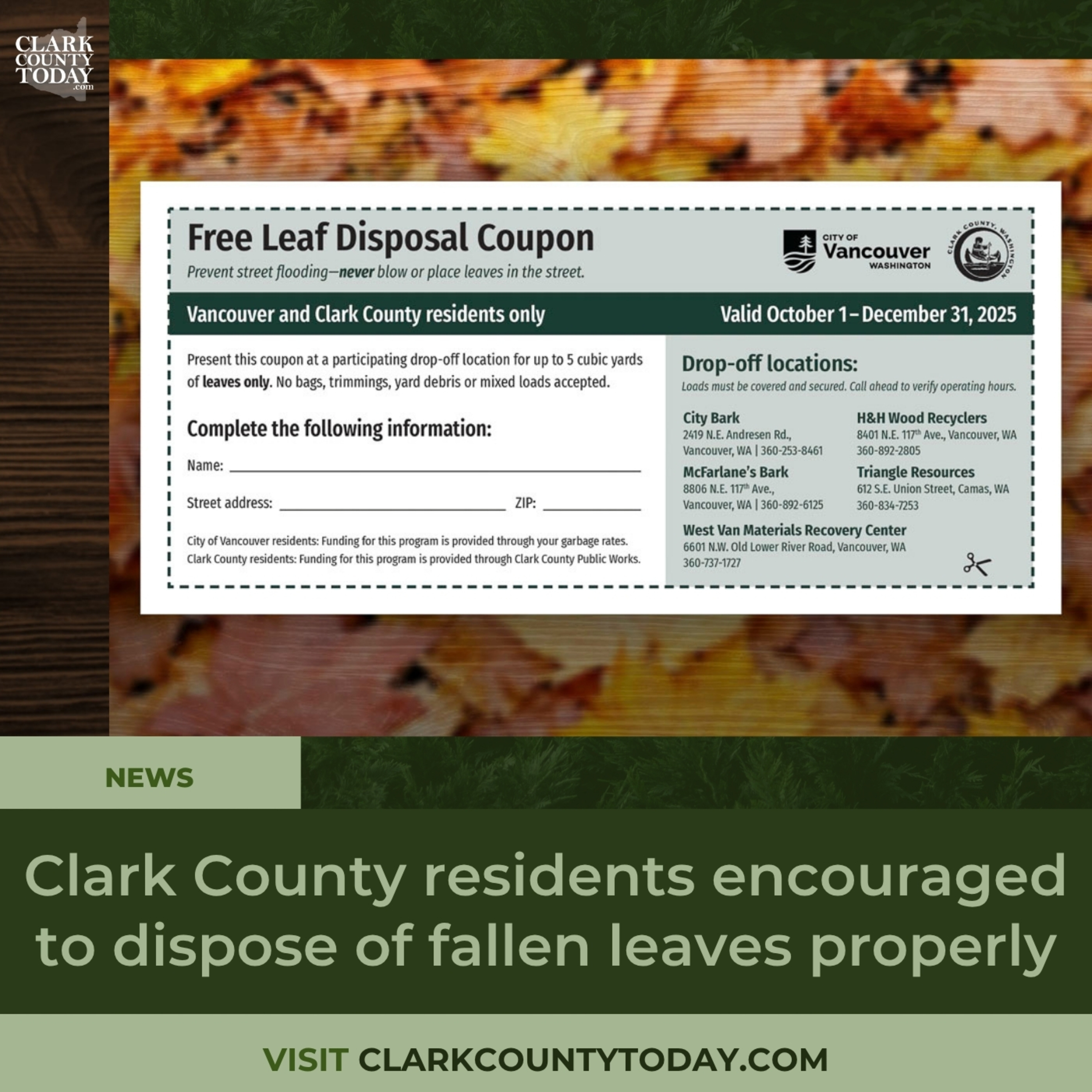 Clark County residents encouraged to dispose of fallen leaves properly