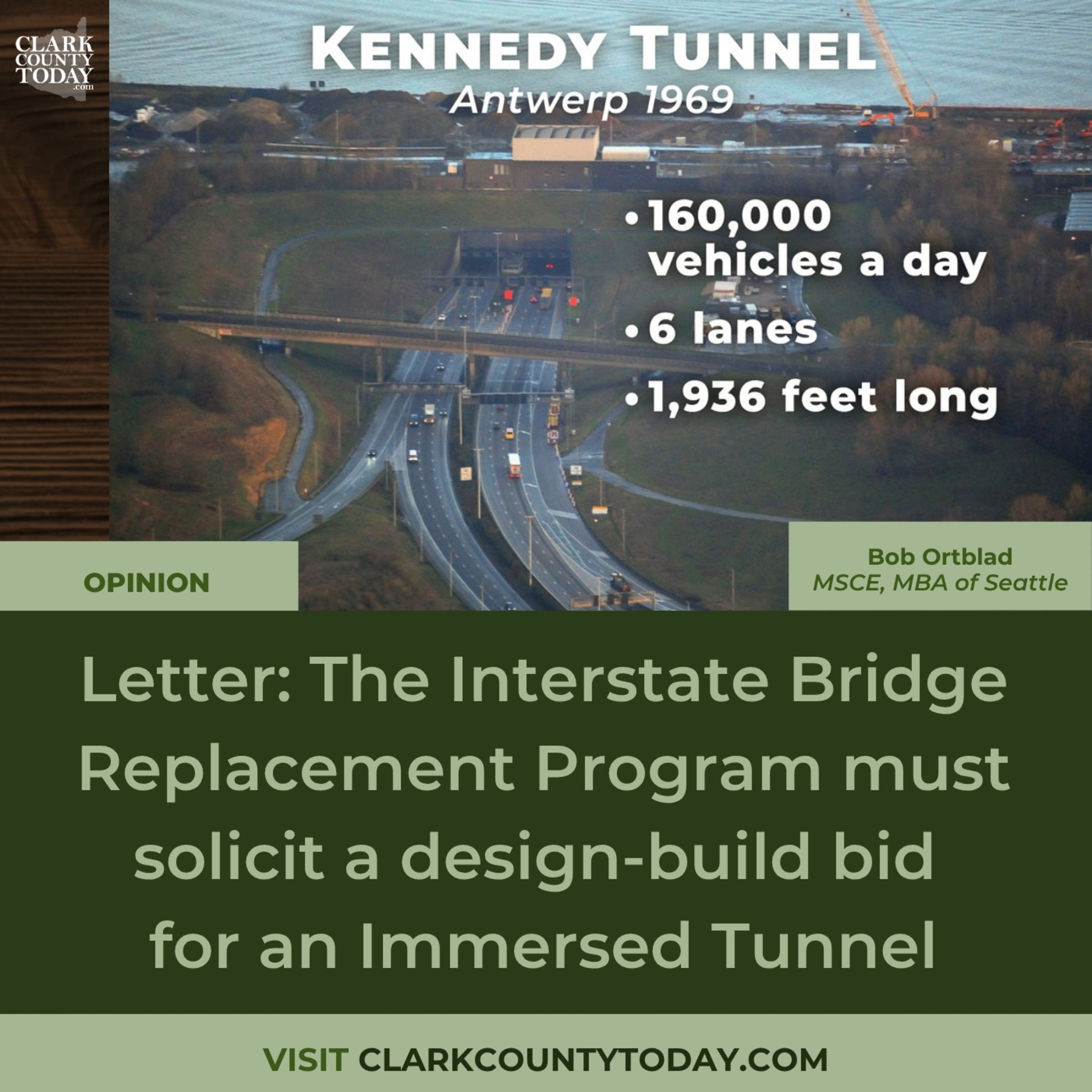 Letter: The Interstate Bridge Replacement Program must solicit a design-build bid for an Immersed Tunnel