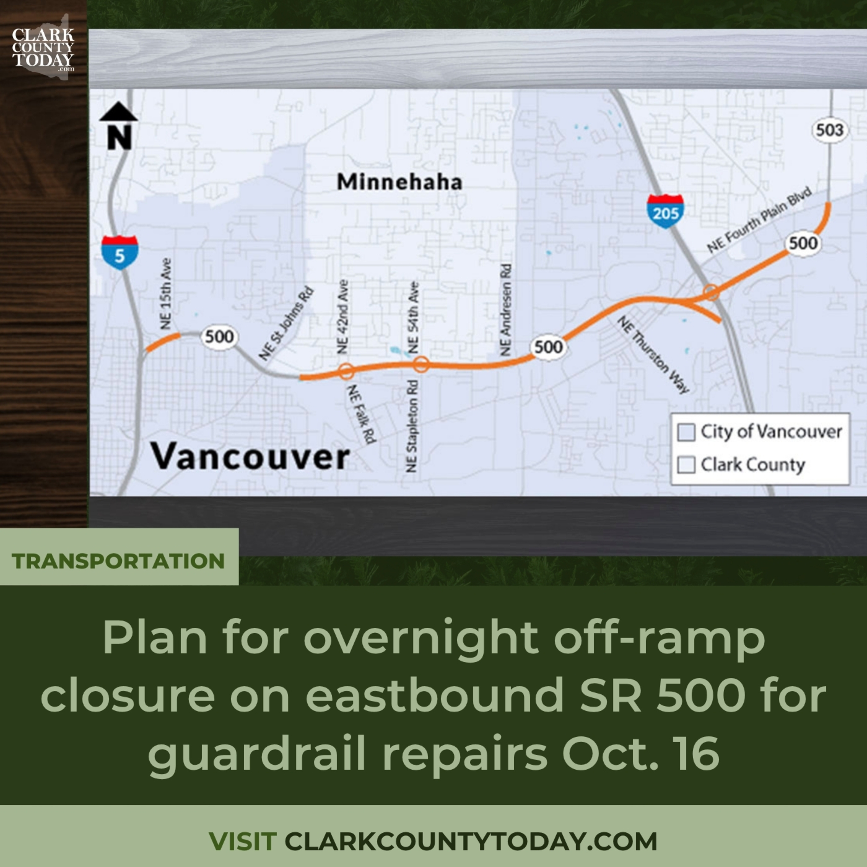 Plan for overnight off-ramp closure on eastbound SR 500 for guardrail repairs Oct. 16