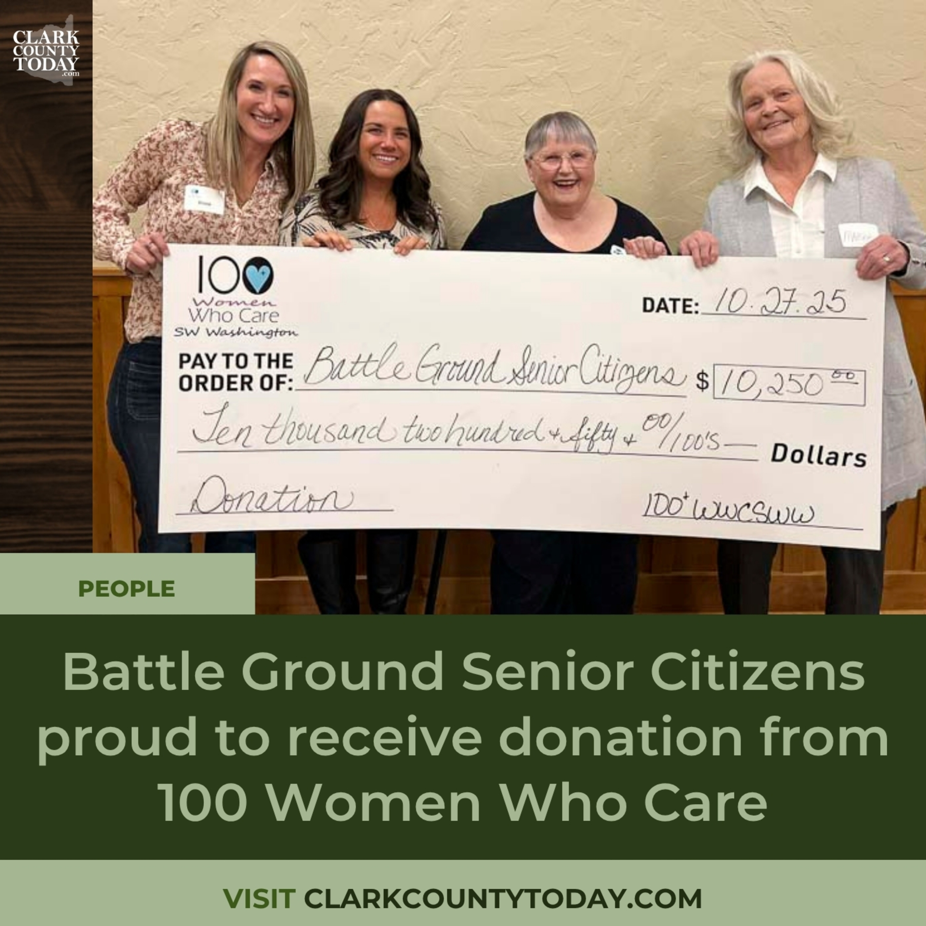 Battle Ground Senior Citizens proud to receive donation from 100 Women Who Care