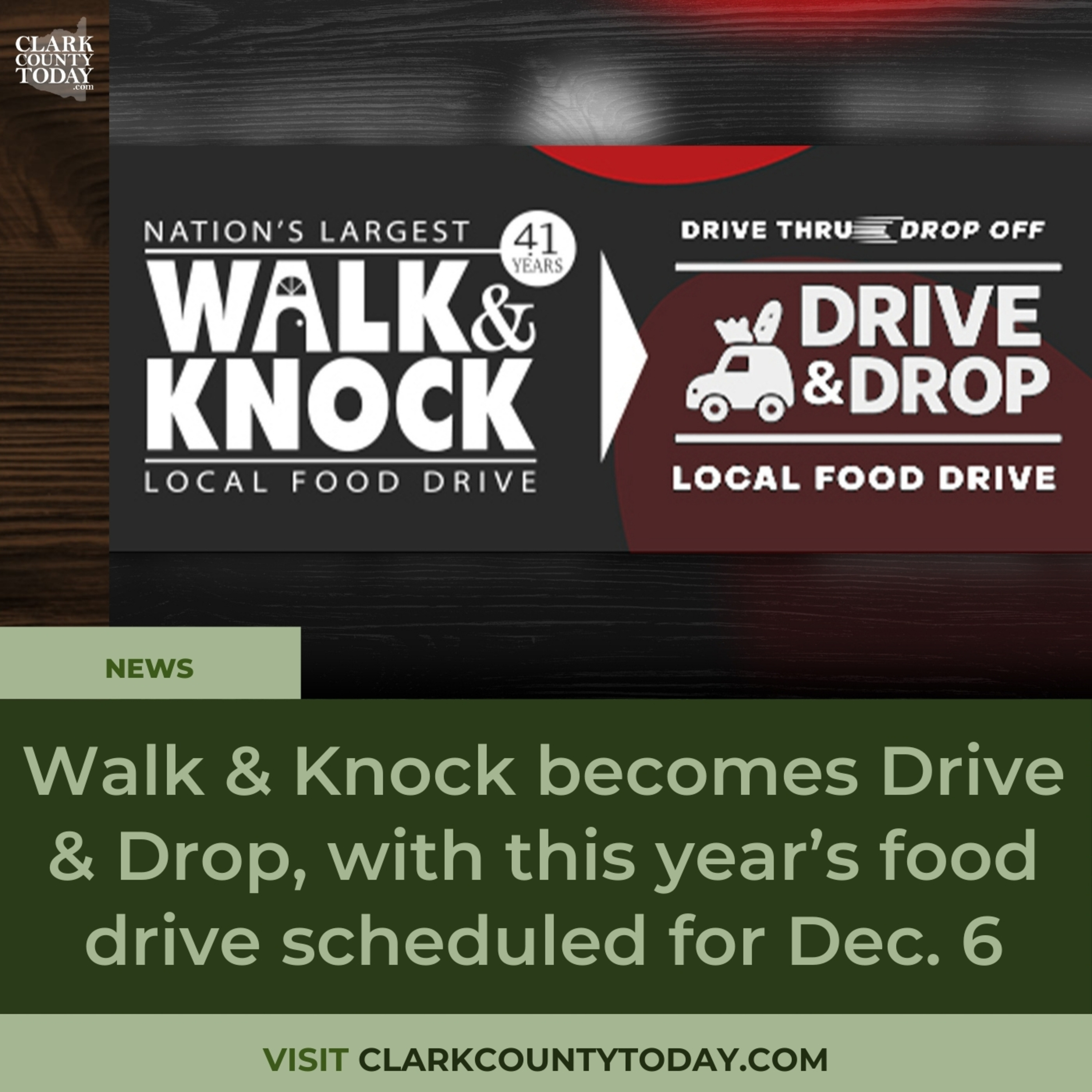 Walk & Knock becomes Drive & Drop, with this year’s food drive scheduled for Dec. 6