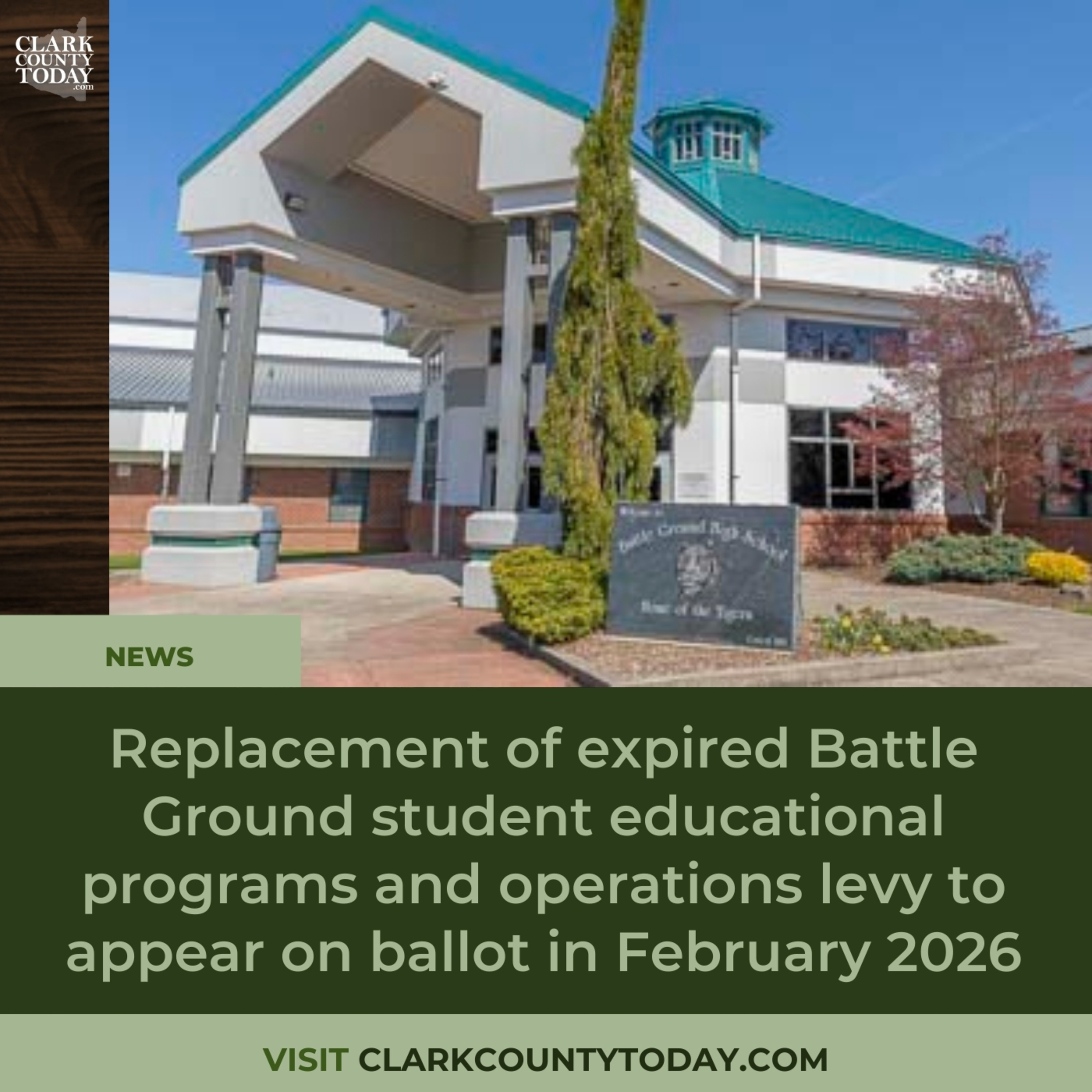 Replacement of expired Battle Ground student educational programs and operations levy to appear on ballot in February 2026