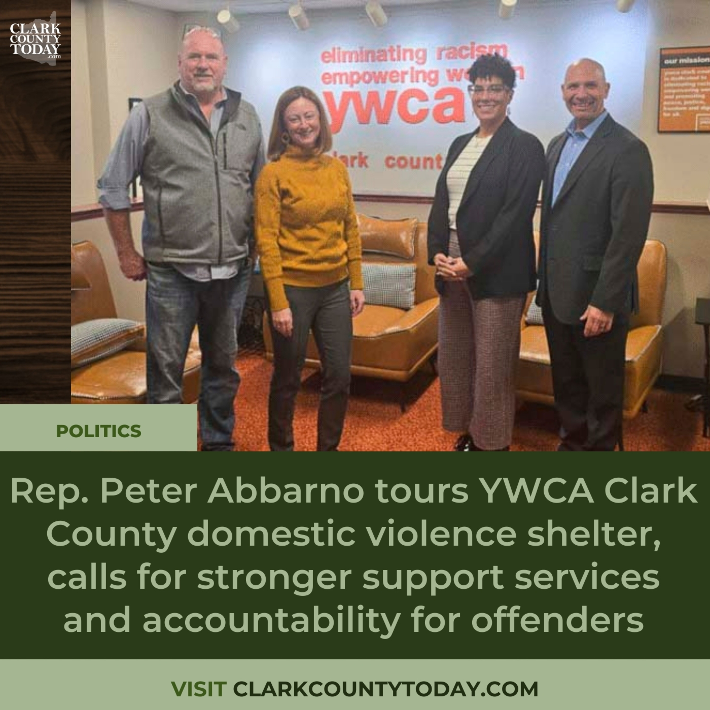 Rep. Peter Abbarno tours YWCA Clark County domestic violence shelter, calls for stronger support services and accountability for offenders